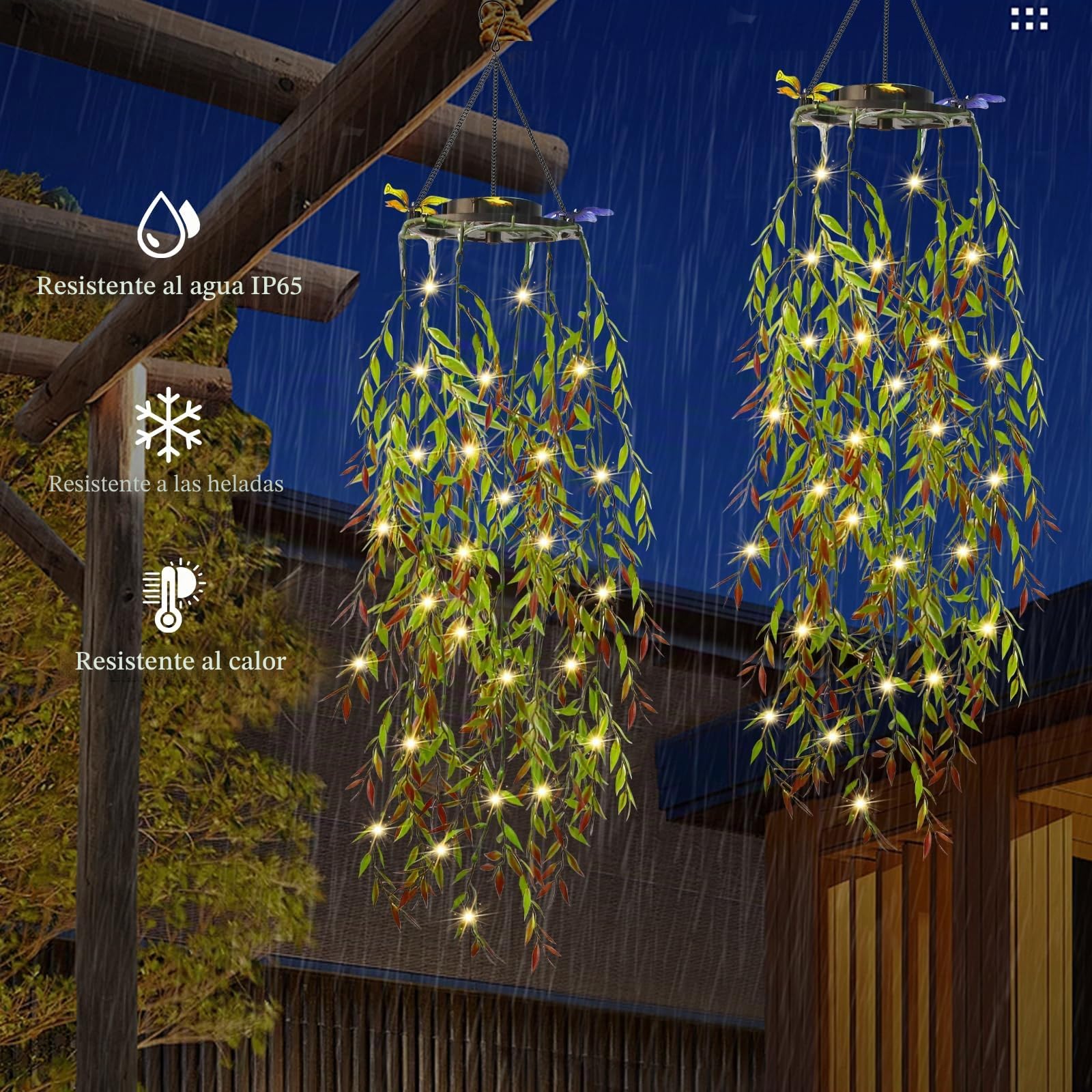 Farolillos Solares Exterior, KagoLing Paquete de 2 Hoja de Sauce Planta Artificial LED Luces de Paisaje, Luces Solares IP65 Impermeables de Exterior, Adecuado para Fiestas,Regalos, Jardín Decoraciones