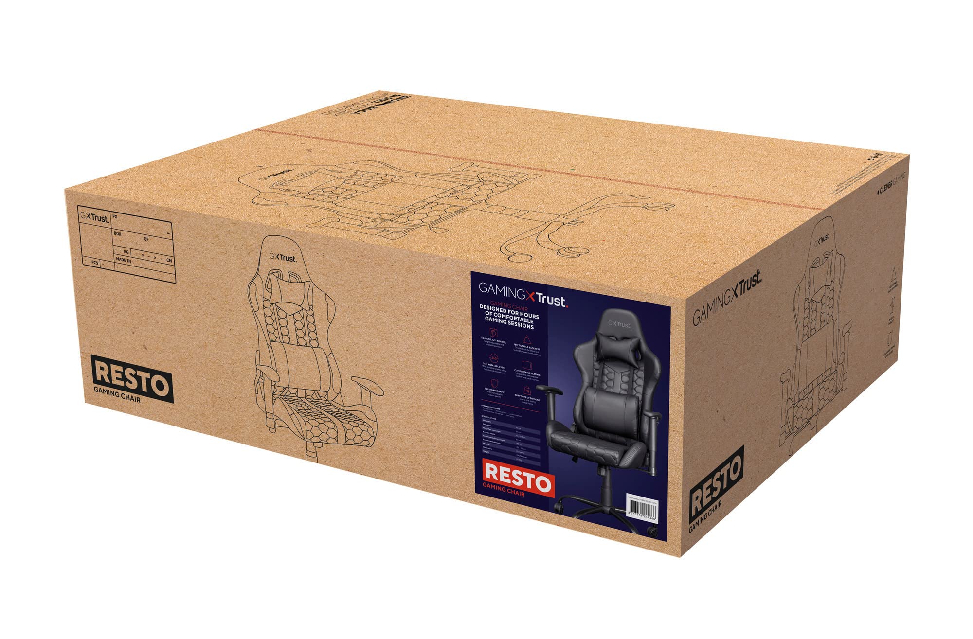 Trust Gaming GXT 708 Resto Sedia Gaming, Sedia 360° con Cuscini Rimovibili, Regolabile in Altezza, Sedia Girevole da Scrivania per PC, Ufficio, per Gioco – Nero