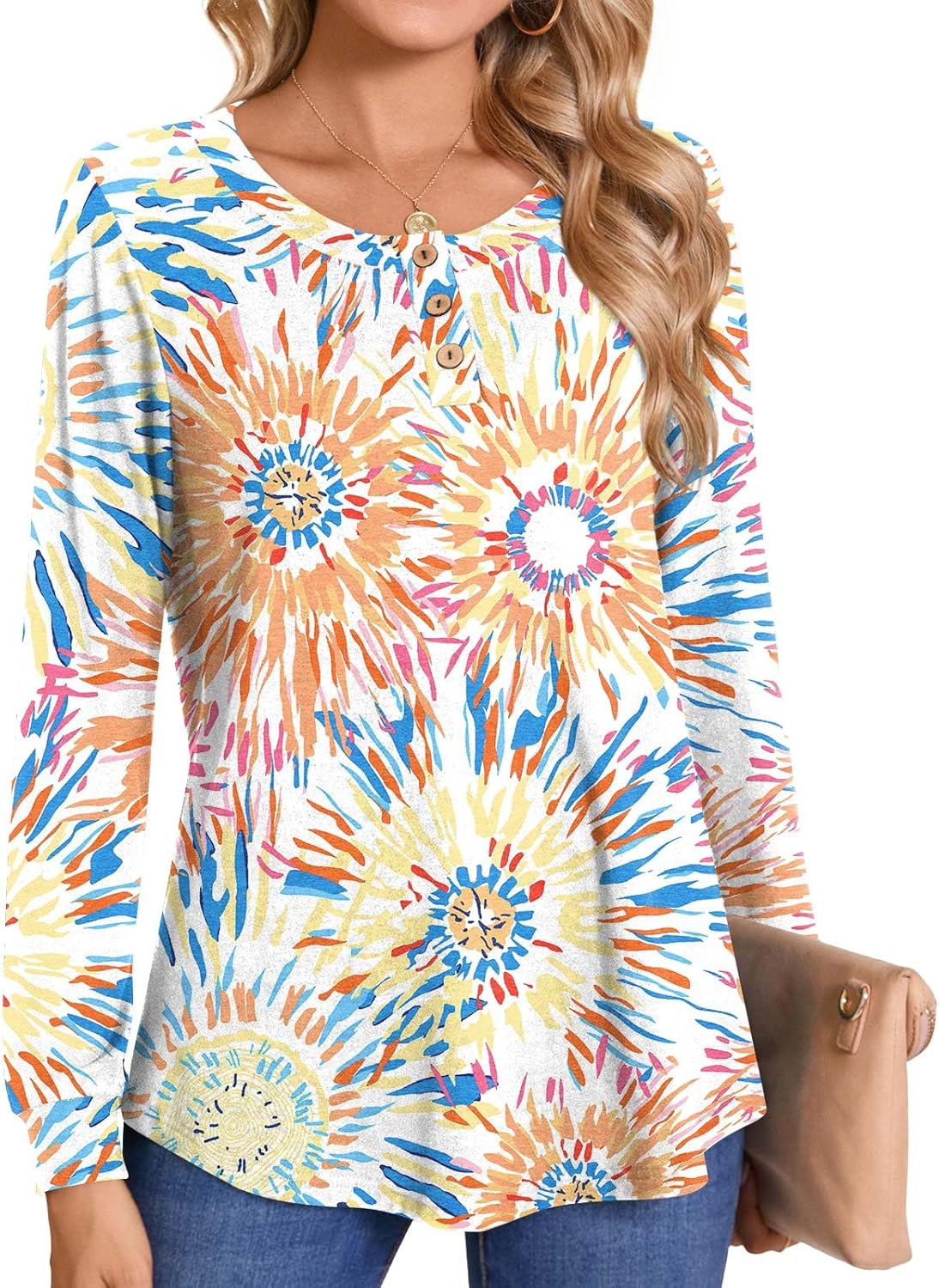 Anymeet Womens Henley Tops Long Sleeve Shirts 2025 Tunic Spring Fashion Blouses for Leggings - Image 2