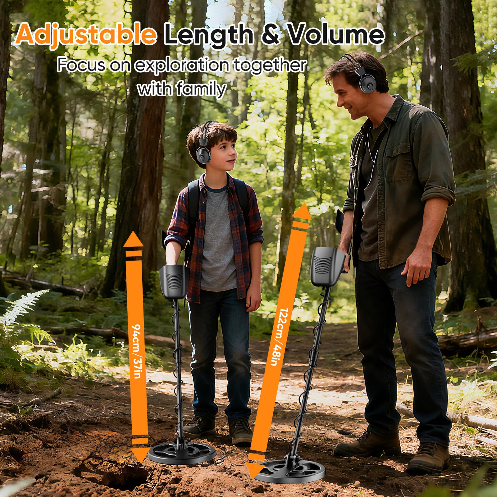 Détecteur de Métaux pour Adultes Débutant et Enfants, Bobine Étanche 20 cm, Longueur Réglable 78-108 cm, 2 Modes Disc & Tout Métal