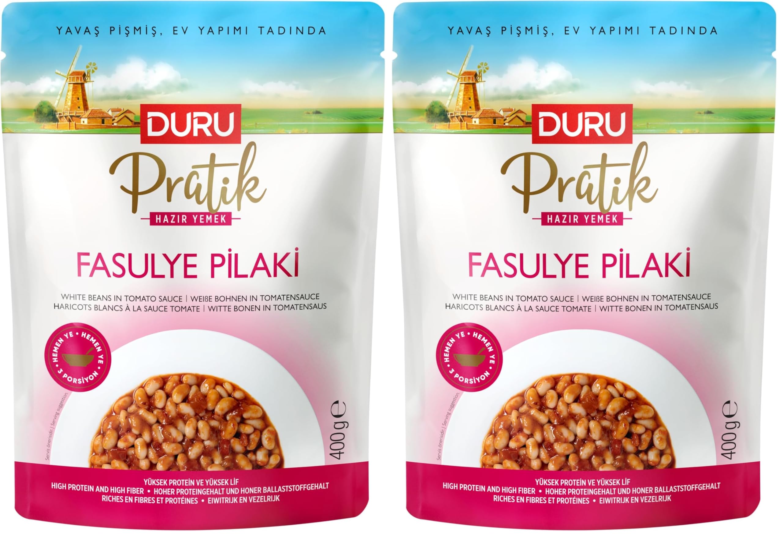 Duru Pratik Fasulye Pilaki 400g, Hazır Yemek, Katkısız, Yüksek Proteinli, Lif Kaynağı 2li paket