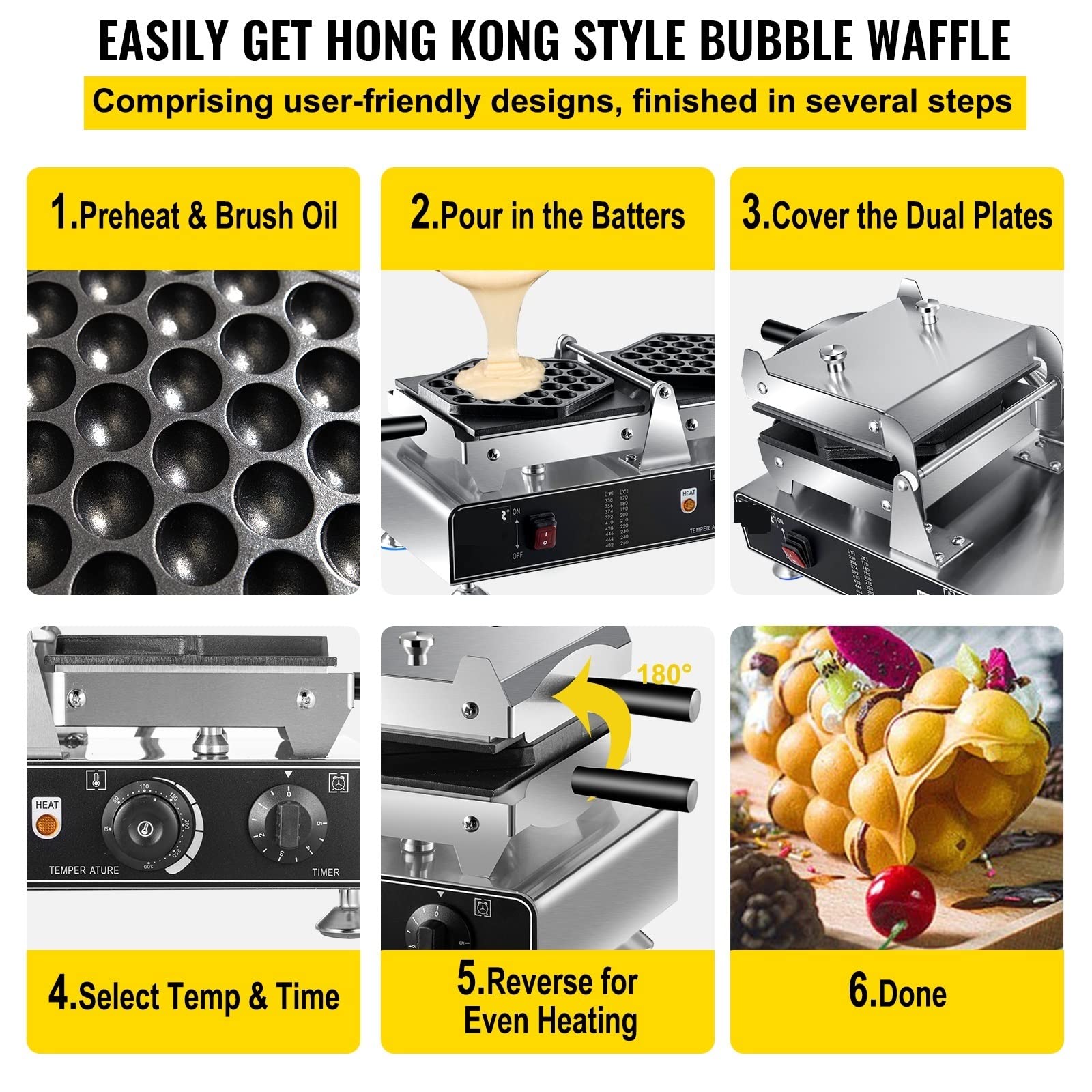 Macchina per Waffle elettrica Hong Kong Bubble Egg Puff Cake, Macchina per la Preparazione di Torte, teglia Doppia Reversibile, elettrodomestico da Cucina.,