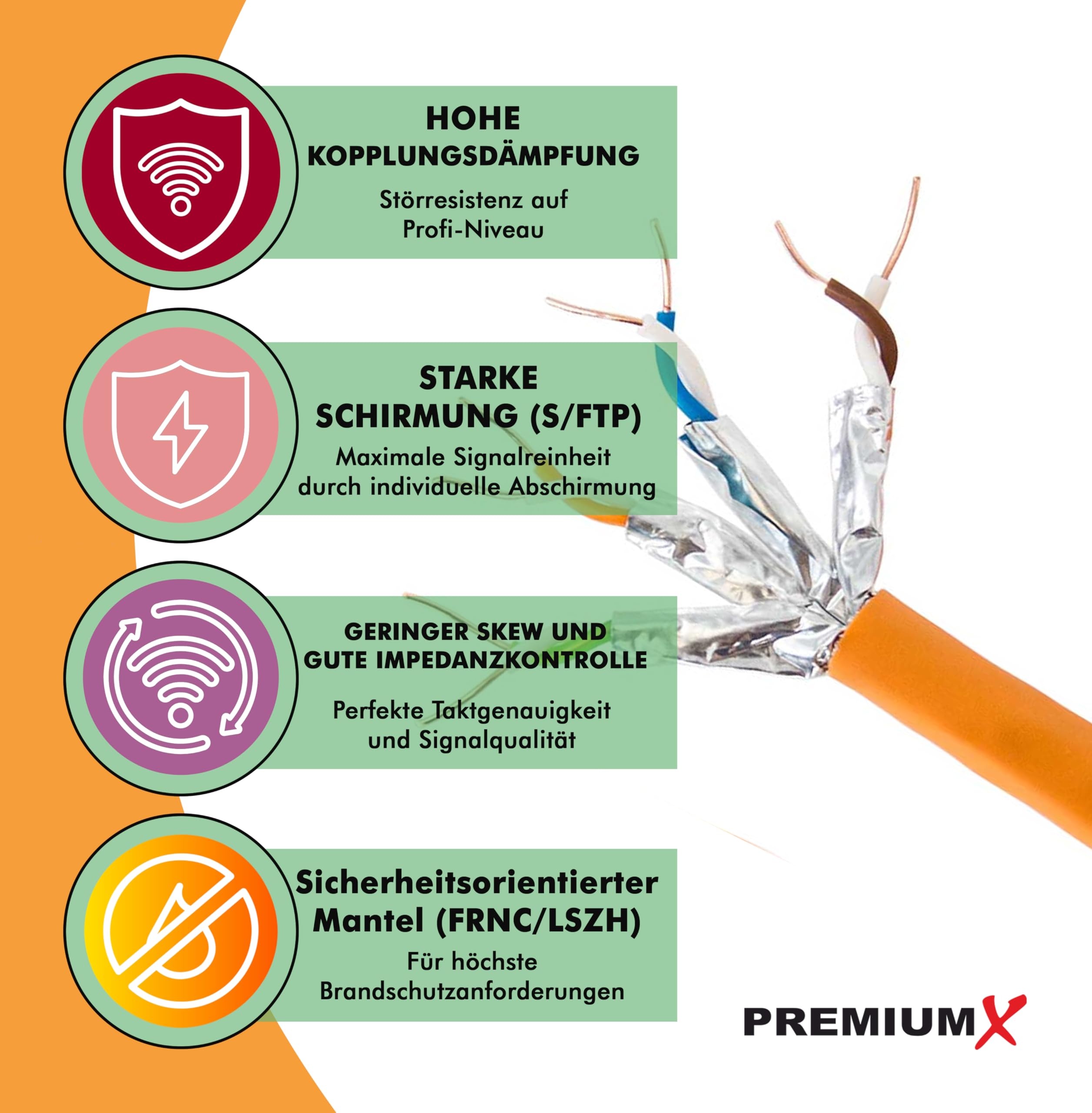 Premium X CAT 7 Netzwerkkabel 100m LAN Kabel Simplex Kupferkabel Ethernet Datenkabel S/FTP PiMF PoE Eca Kat7 Verlegekabel Installationskabel für müheloses Verlegen