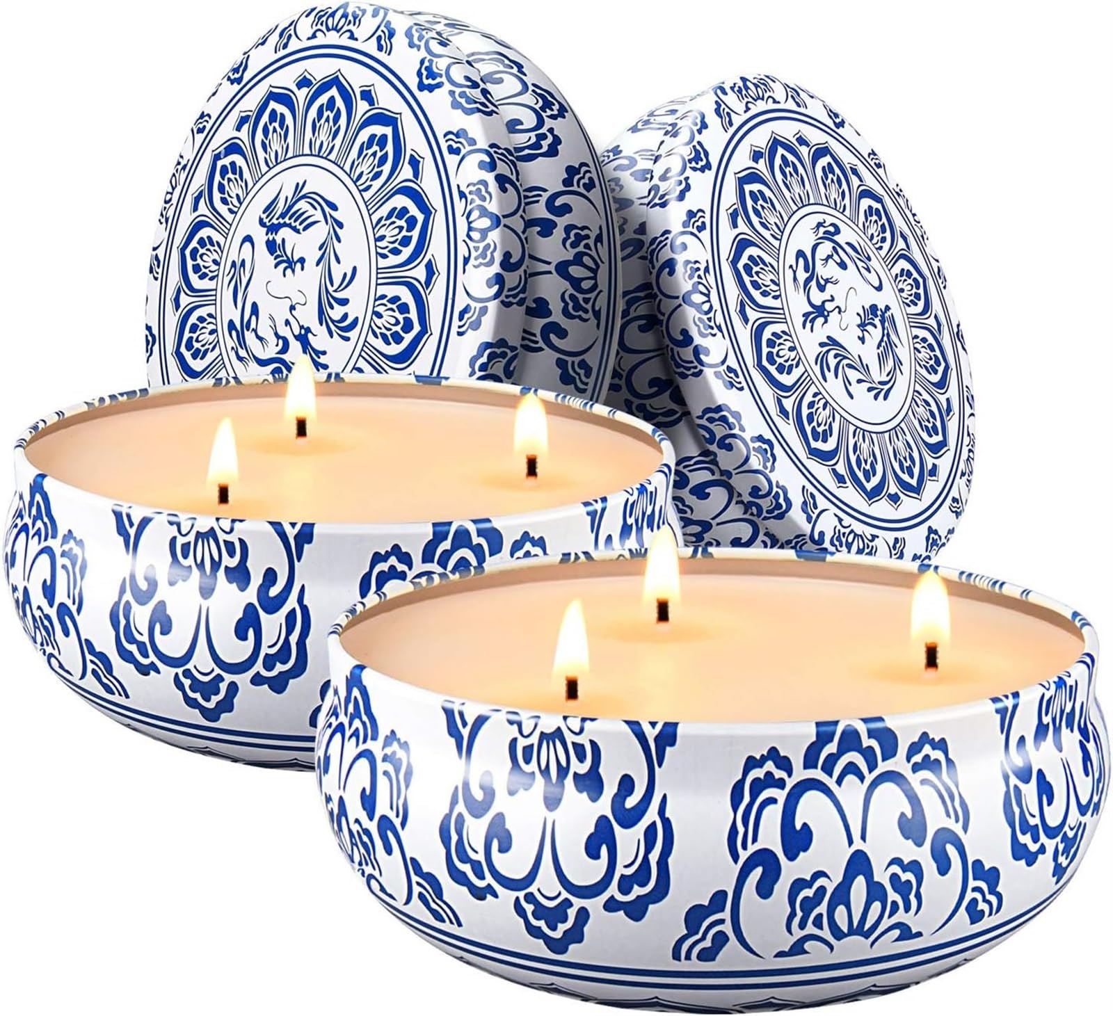 THE WHITE SHOP Scented Candles Gifts Set for Christmas Women, 15 Hour Small Soy Home Relaxation Bohemian Freesia, Strawberry and Clove Aromatherapy Candles with Lids for Stress Relief Anxiety (Color