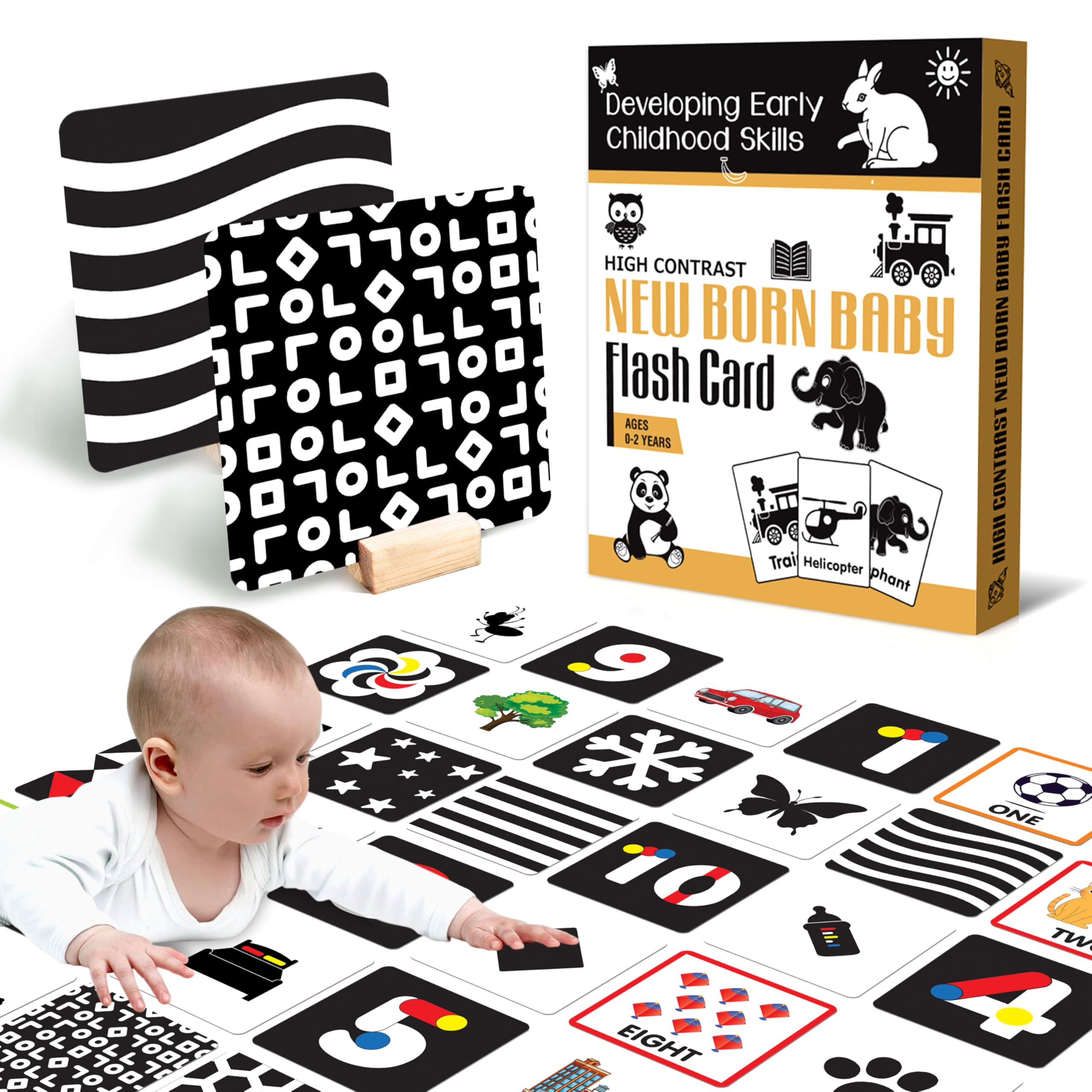 True Flair Large Size Flash Cards for Babies and Infants 0-12 Months, 80 Designs, 3 Wooden Holders, Black and White (B0DCSP36V5) Amazon Price History, Amazon Price Tracker