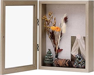8x10 Shadow Box Frame with Linen Back, Wood Glass Display Case for Medals, Photos, Memorabilia, Awards - Pins Included- Champagne