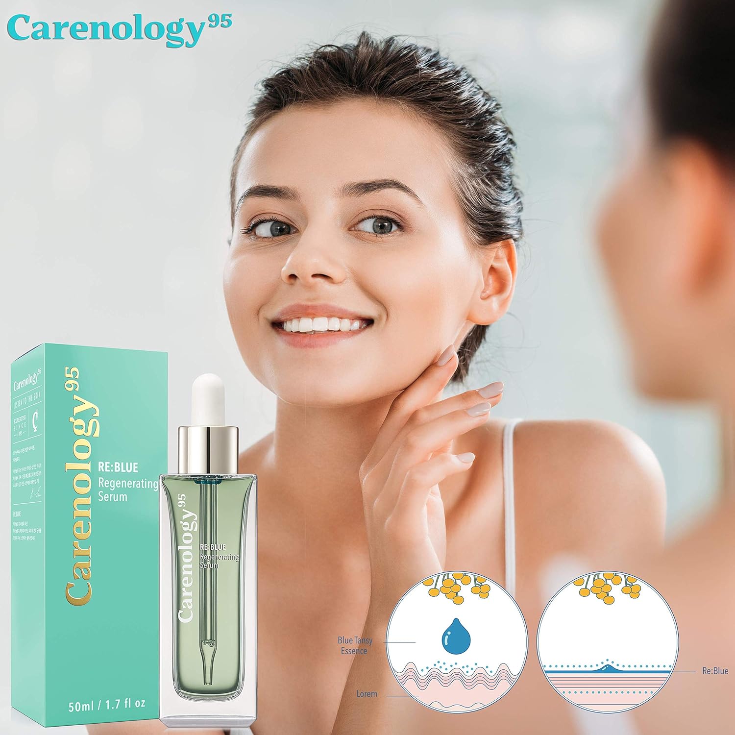 Carenology Blue Tansy Regenerating Organic Face Serum: Oil-Free, Antioxidant Natural Ingredients Witch Hazel, Neroli Oil, Beta glucan for Pure Poreless 1.7 Fl.Oz