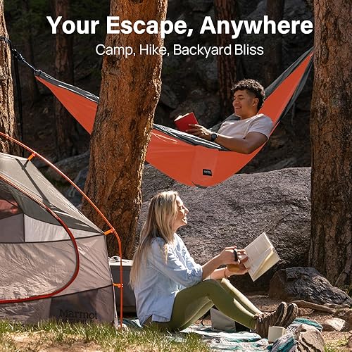 Miniatura 14 de Kootek - Hamaca de campamento doble e individual, hamacas portátiles, accesorios de campamento para exteriores e interiores, mochileros, viajes