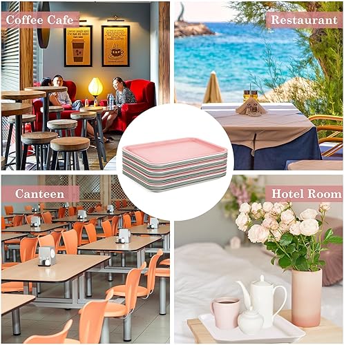 Miniatura 6 de Juego de 20 bandejas de plástico de 5 colores para servir comida rápida, bandejas rectangulares para cafetería, bandejas para servir para cocina,