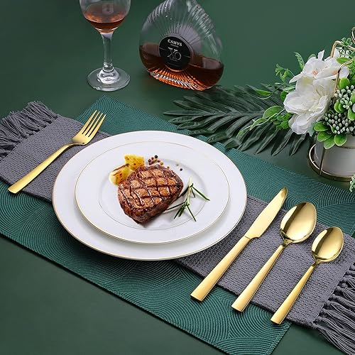 Miniatura 6 de OGORI - Juego de cubiertos de acero inoxidable forjado dorado de 24 piezas mango cuadrado servicio de 6