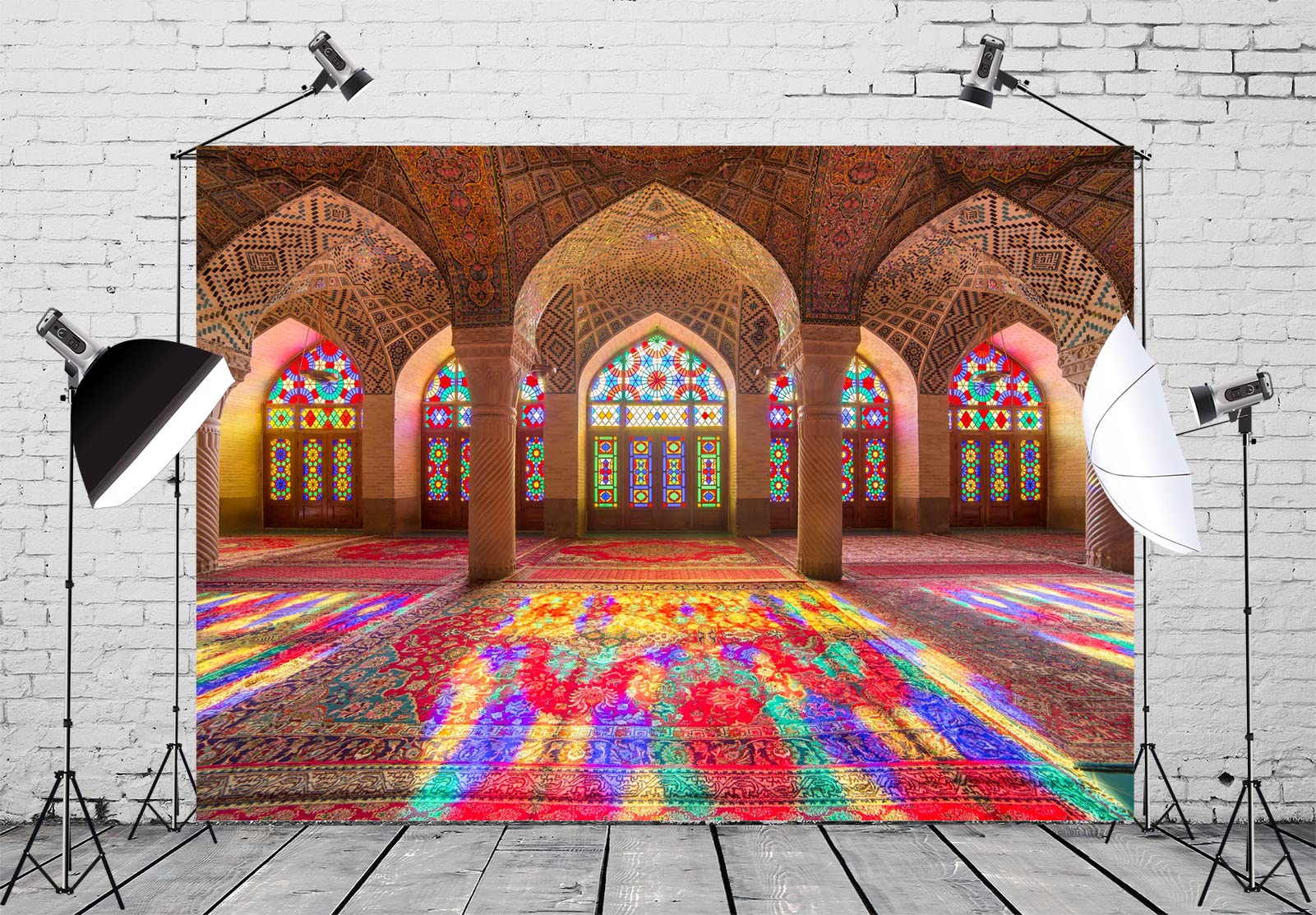 BELECO 3x2m Stoff-Hintergrund im marokkanischen Stil, Vintage-Hintergrund mit mittelalterlichem Palast, rosa Moschee, große Hallensäulen mit Bögen, arabischer Hintergrund, Party-Dekor