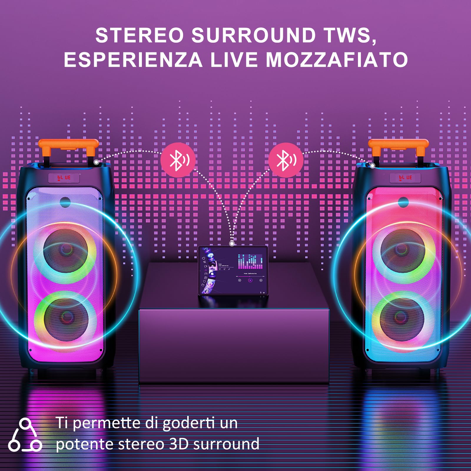 JYX Karaoke con 2 Microfono Wireless, 800W Cassa Bluetooth Grande, IPX4 Sistema PA Subwoofer, Bluetooth 5.3, luce Discoteca RGB, Canta tu Professionale Completo per Adulti, Supporta TF/USB, AUX, Rec
