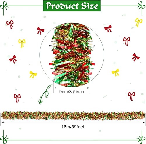 Miniatura 2 de Dingion Guirnaldas de oropel de Navidad de 59 pies con torsión metálica, guirnalda colgante para Halloween, árbol de Navidad, suministros de fiesta,