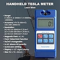 Vista 5 de TES10C Medidor digital Tesla Gaussmeter con interruptor automático de rango 0-200mT/0-2000mT Precisión de 0 ~ 100 mT ± 1%/100 ~ 2000mT Precisión ±