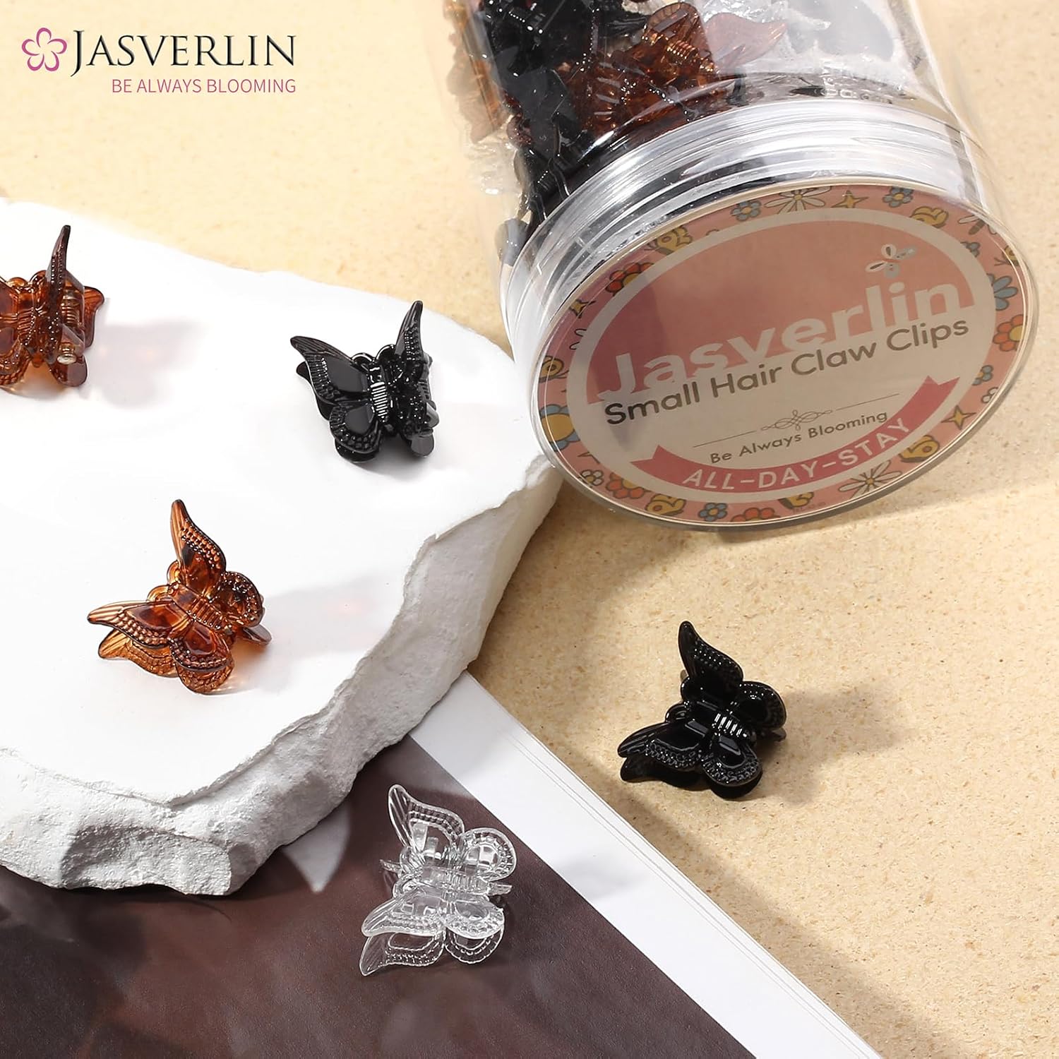 Mini Butterfly Hair Clips, 50pcs Black Brown Clear, Small Claw Clips Accessories for Women Girls Bangs, Little Butterflies Claws or Fine Thin Short Hair Bulk (Classic) - Image 6