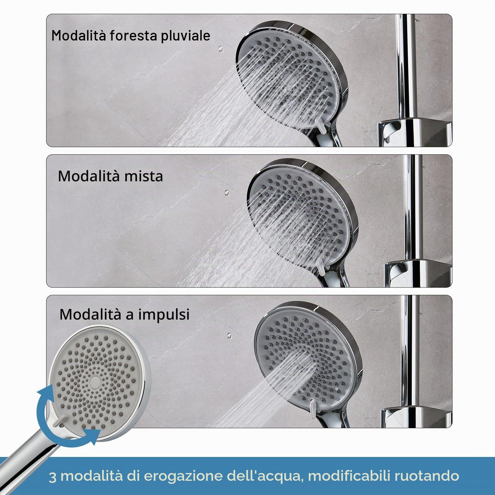 Colonna Doccia Cromo, Doccia idromassaggio, Colonna Doccia con Soffione, Set Doccia Completo con Miscelatore