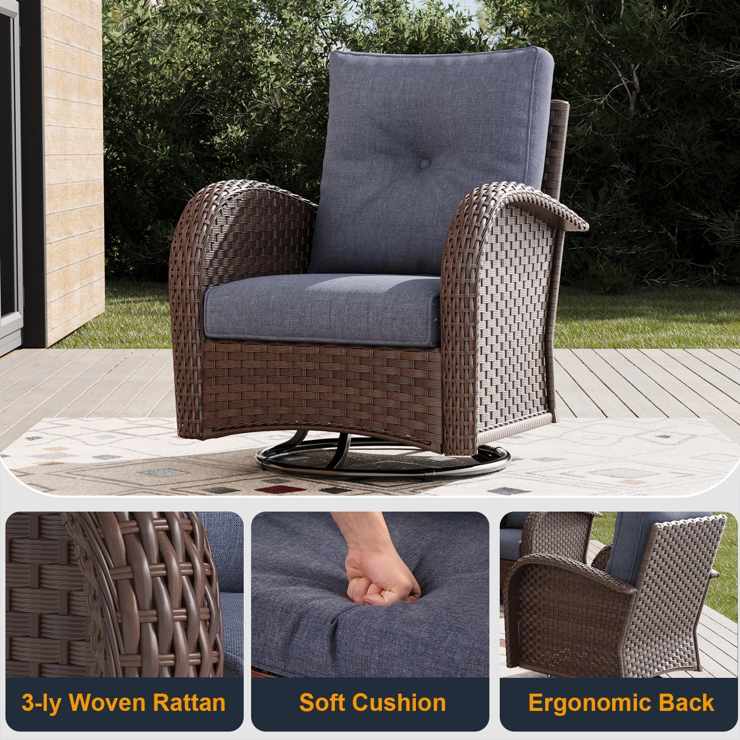 Outdoor Patio Furniture Sets 9 Pieces Wicker Swivel Rocker Chairs and Sofa Sets with Coffee Table for Backyard Deck