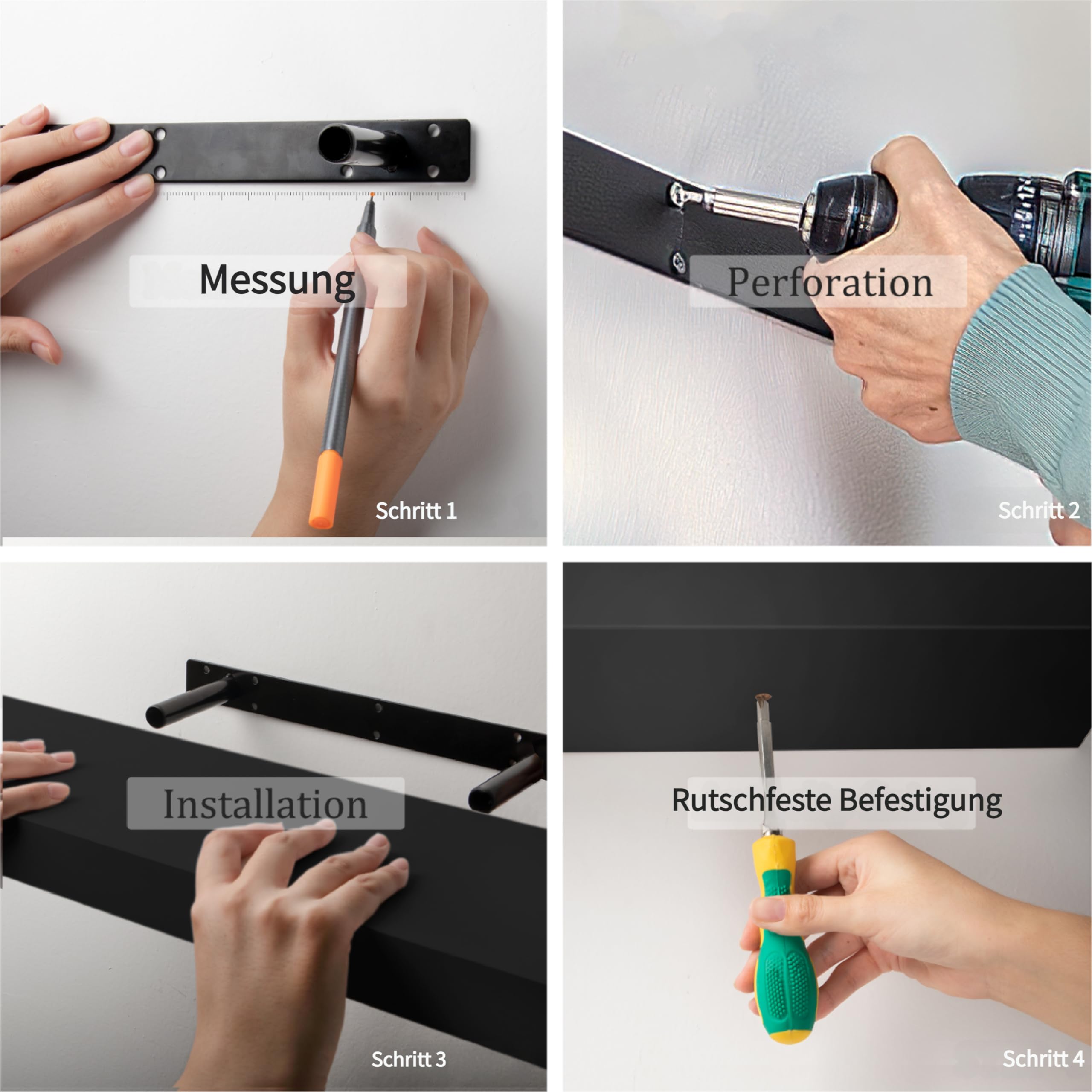 BAMEOS Estantes flotantes negros, 100 cm, de madera montados en la pared, con pinzas invisibles, juego de 2, decoración de pared para dormitorio, baño, salón y cocina