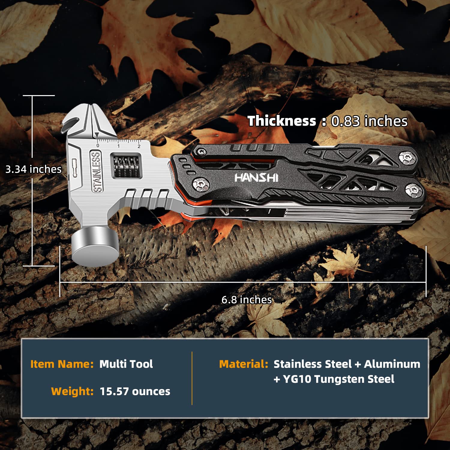 HANSHI Upgraded Adjustable Wrench Multitool Hammer with YG10