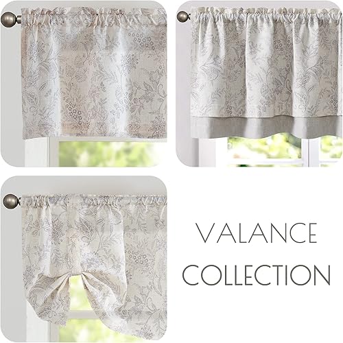 Miniatura 7 de Lazzzy Cenefa de cocina para ventanas, con aislamiento térmico, cortina opaca con estampado floral, lino sintético, cenefa de cortina para cocina