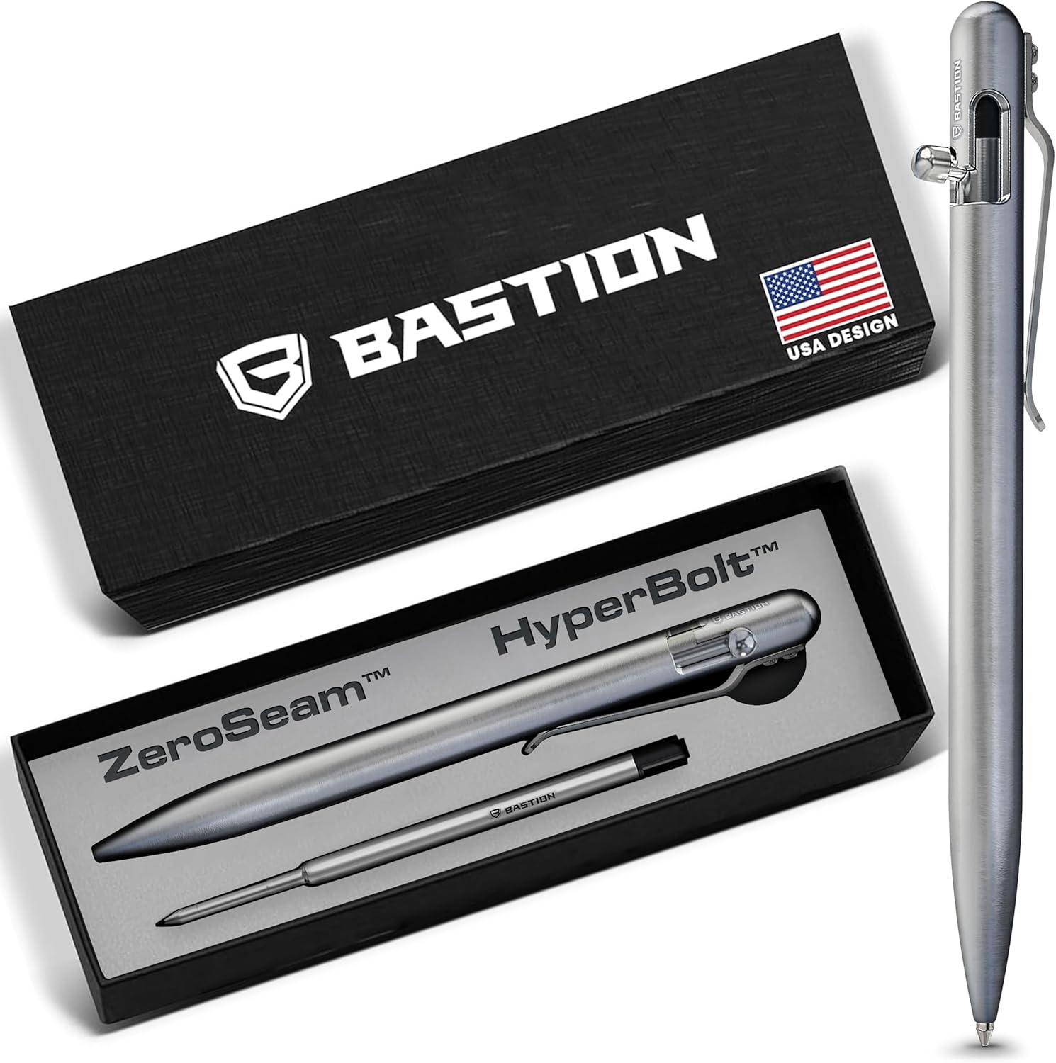 BASTION® Luxurious Slim Bolt Motion Pen, Sturdy EDC Pen with Fantastic Tip, Skilled Ballpoint Pen for College and Work – Titanium