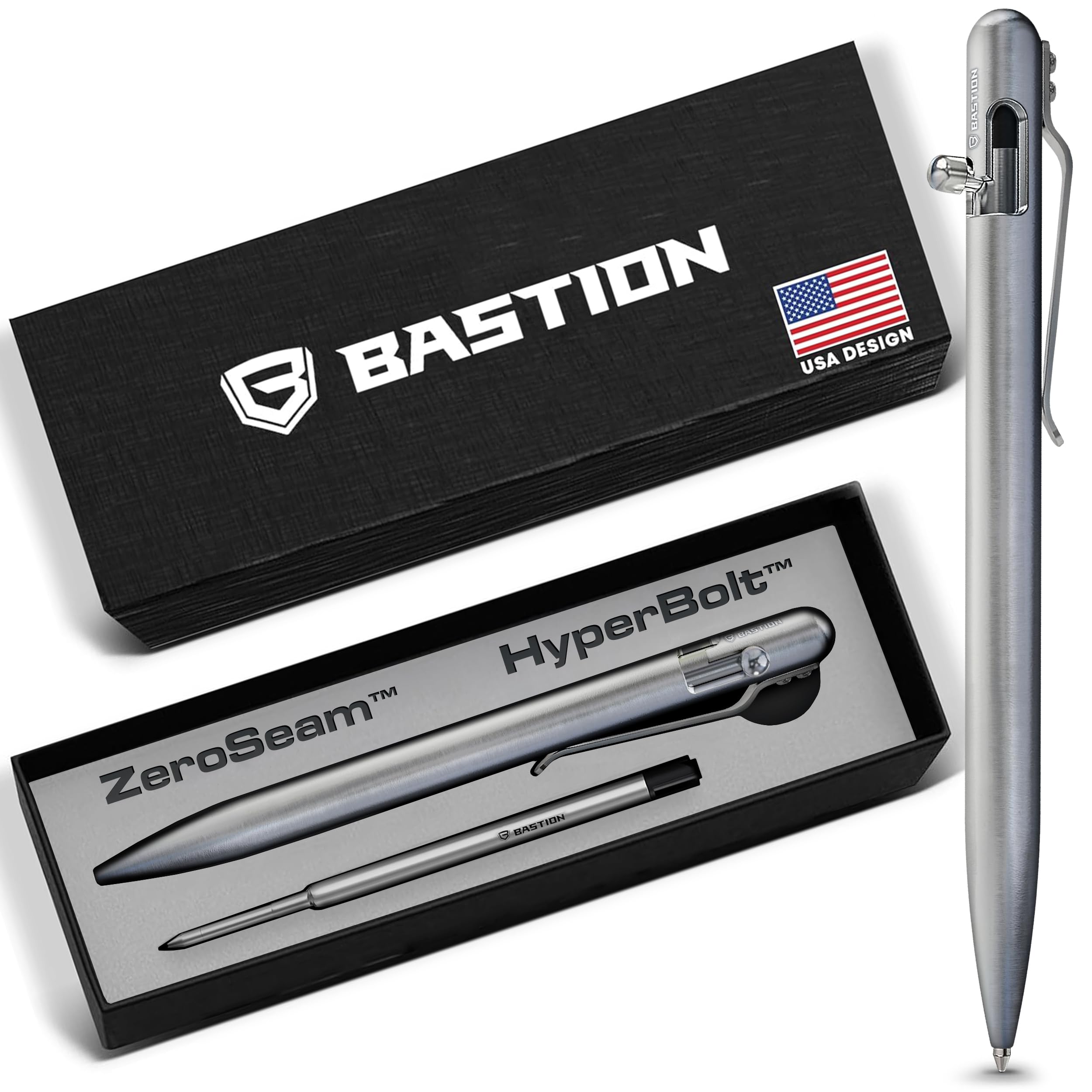 BASTION Titanium Bolt Action Pen - exclusive Hyperbolt ZeroSeam CNC Machined EDC Writing Tool Refillable Flagship Executive Gift
