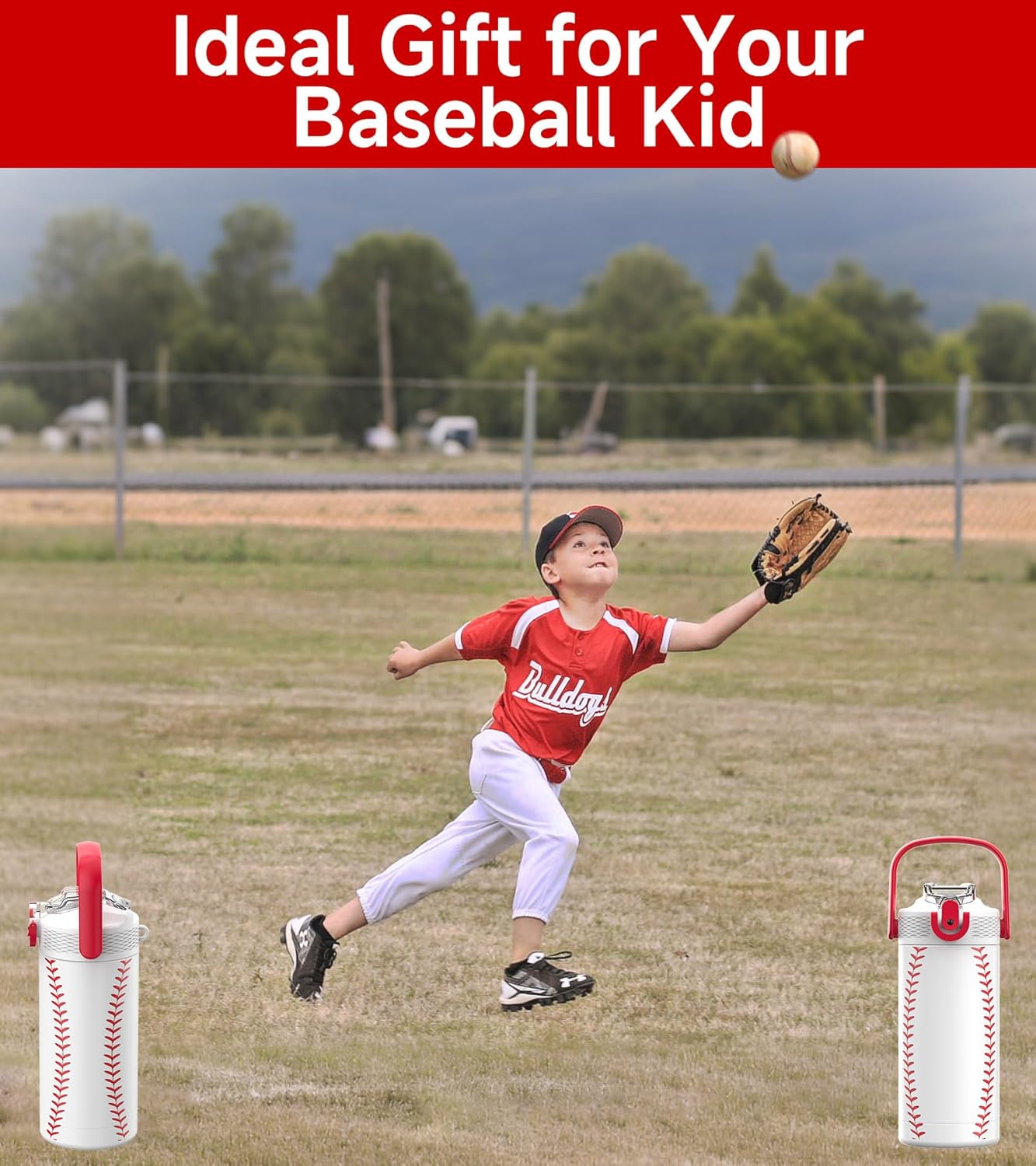 14oz/400ml Insulated Kids Water Bottle, Odor-Free Surgical Grade Liner, Dishwasher-Safe, Name Spot, Soft Sipper, Gift for Sports Fan (Baseball) - Image 8