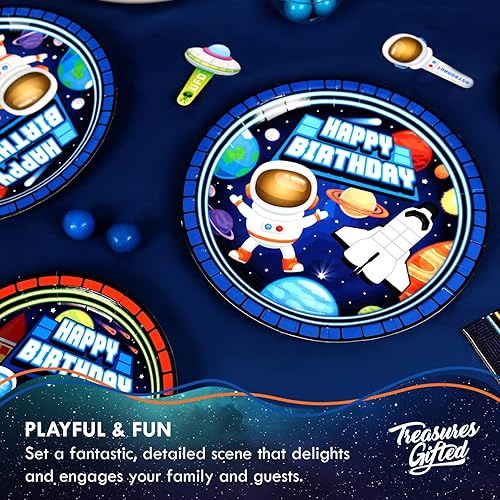 Miniatura 4 de Treasures Gifted Platos de astronauta del espacio exterior de 16 unidades a 9 pulgadas, platos de fiesta del espacio exterior, suministros para