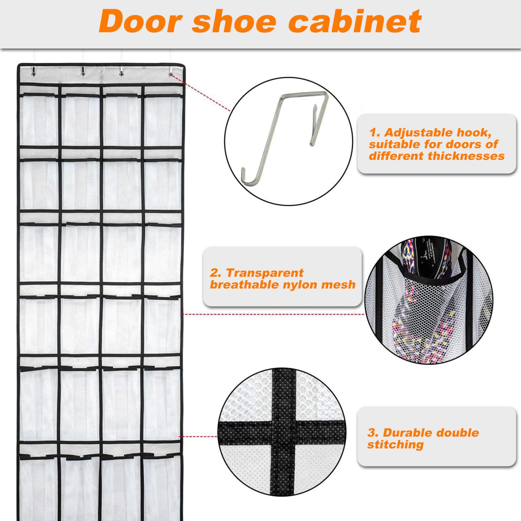 Organizador de zapatos colgante con 24 bolsillos grandes sobre la puerta para zapatos de talla 13 (59 x 21)