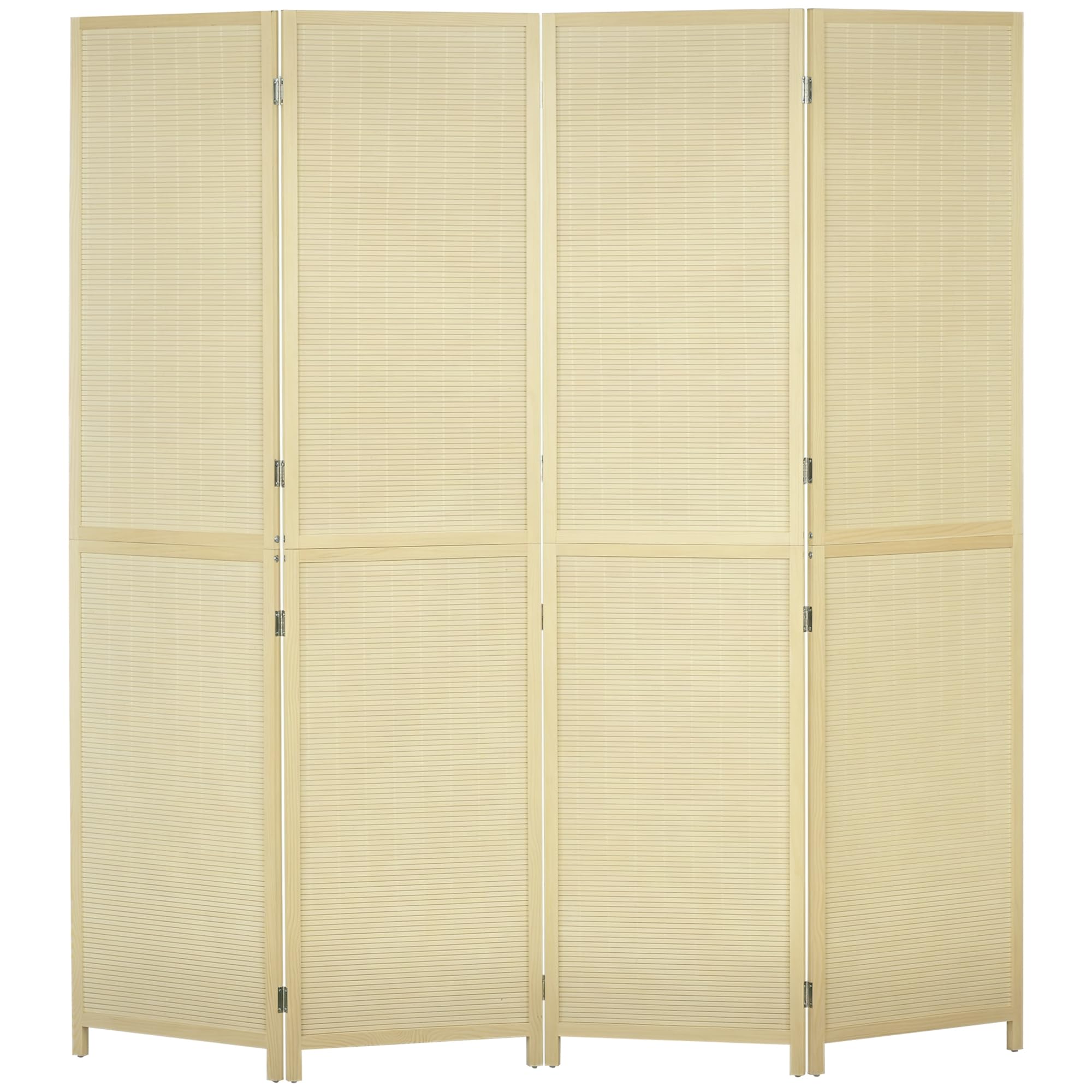 HOMCOM 4 Panel Folding Room Divider, Bamboo Freestanding Privacy Screen for Living Room, Bedroom and Office, 180 x 180cm, Natural