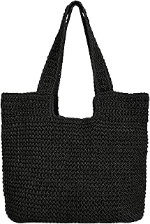 Straw Bags for Women Summer - Raffia Tote Beach Bag with Zipper, Woven Shoulder Purse for Vacation Travel