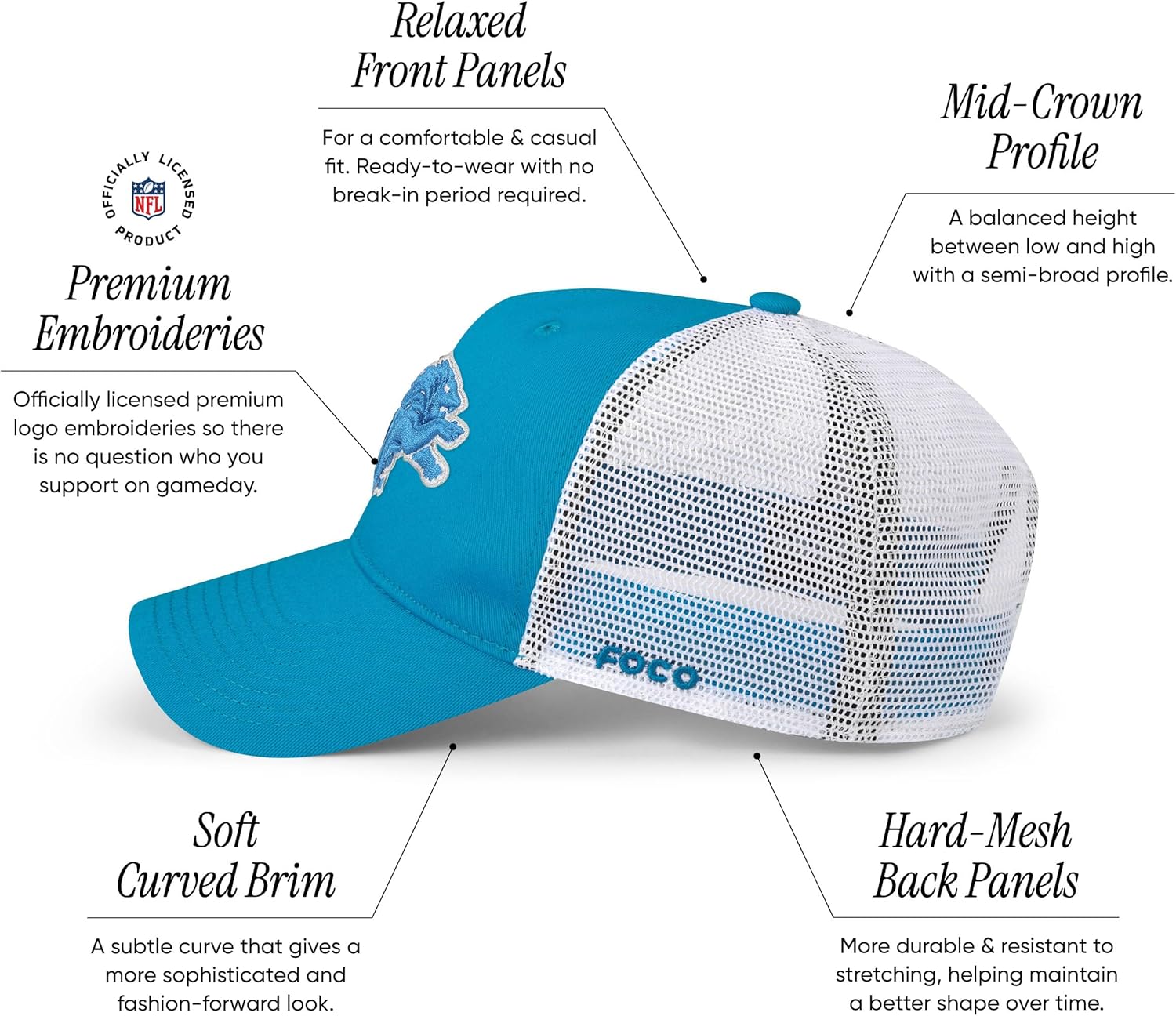 FOCO NFL Mens NFL Team Logo Mesh Trucker Rf Hat Caps - Image 3