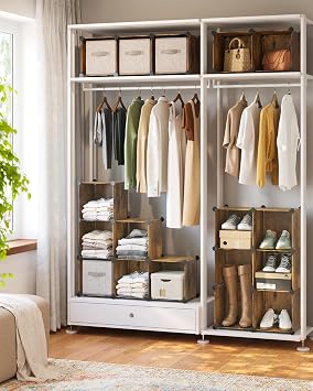 SONGMICS - Modular Shoe Cabinet - Modular Shelf - 16 Cubes, Wardrobe, Pet Fence, Bedroom, Cabin, Entrance Cabinet - 31 x 123 x 123 cm - Vintage Brown