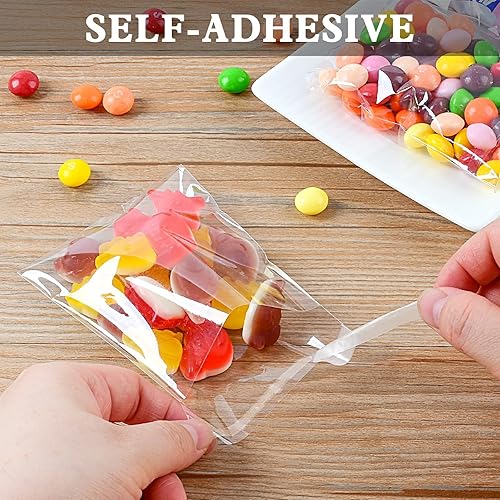 Miniatura 4 de Oueliche 350 bolsas de golosinas pequeñas transparentes de 3 x 5 pulgadas, envoltura de postre de celofán resellable autosellante, perfectas para