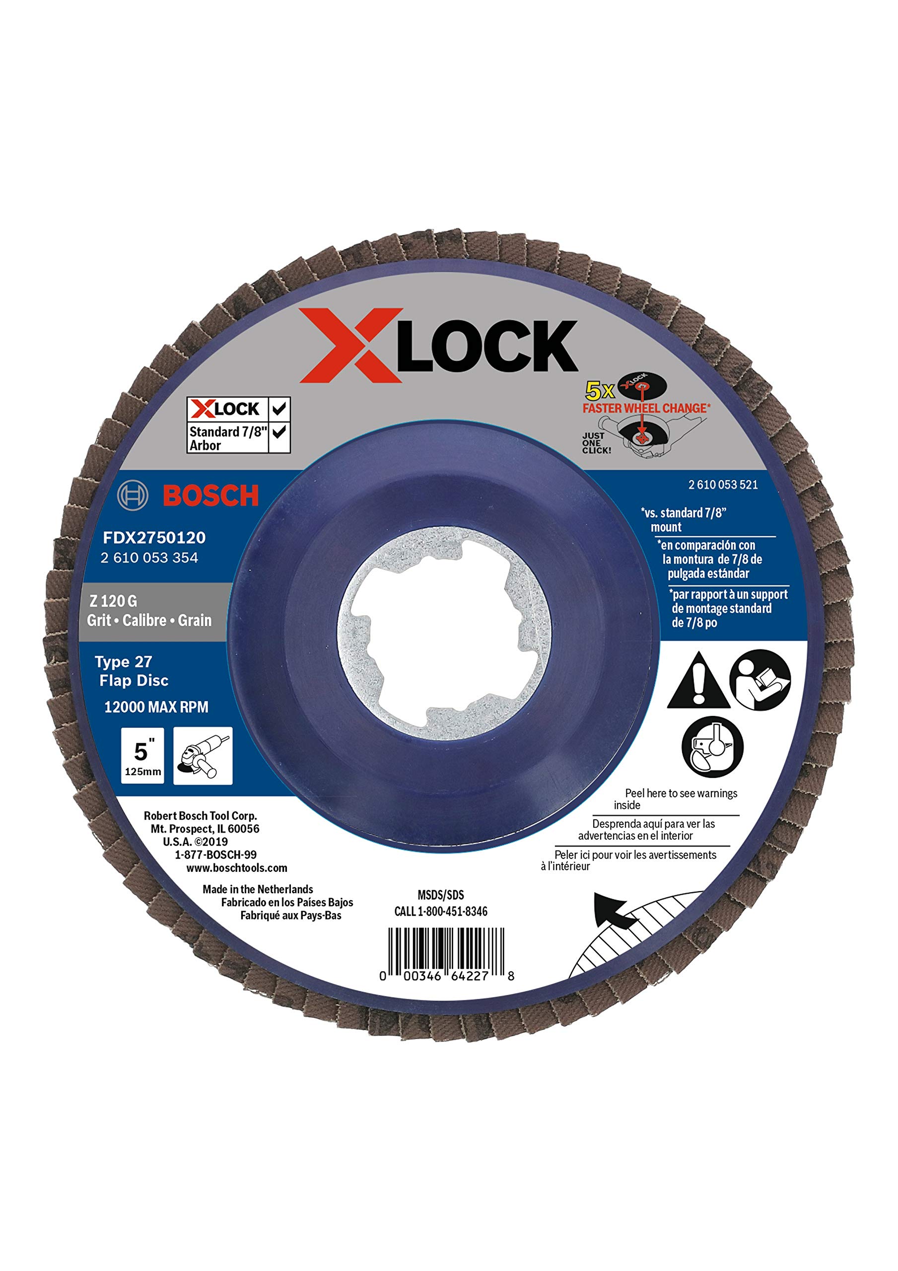 Bosch FDX2750120 5 In. X-LOCK Arbor Type 27 120 Grit Flap Disc