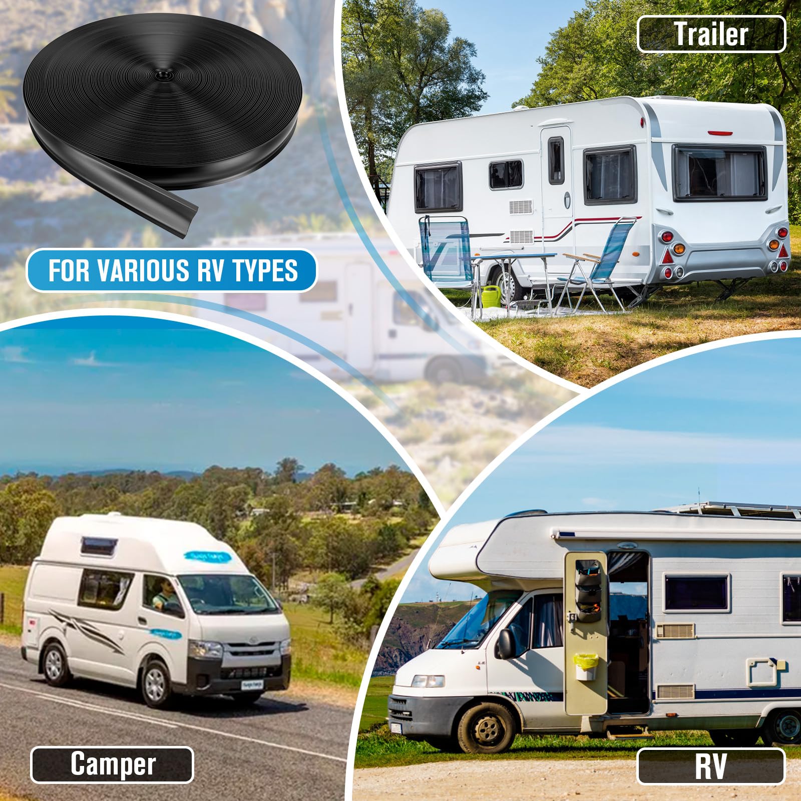 Inserto Per Modanatura Camper In Gomma EPDM - Larghezza 2,5 Cm, Lunghezza 30,5 M - Bianco - Rivestimento Esterno Per Roulotte