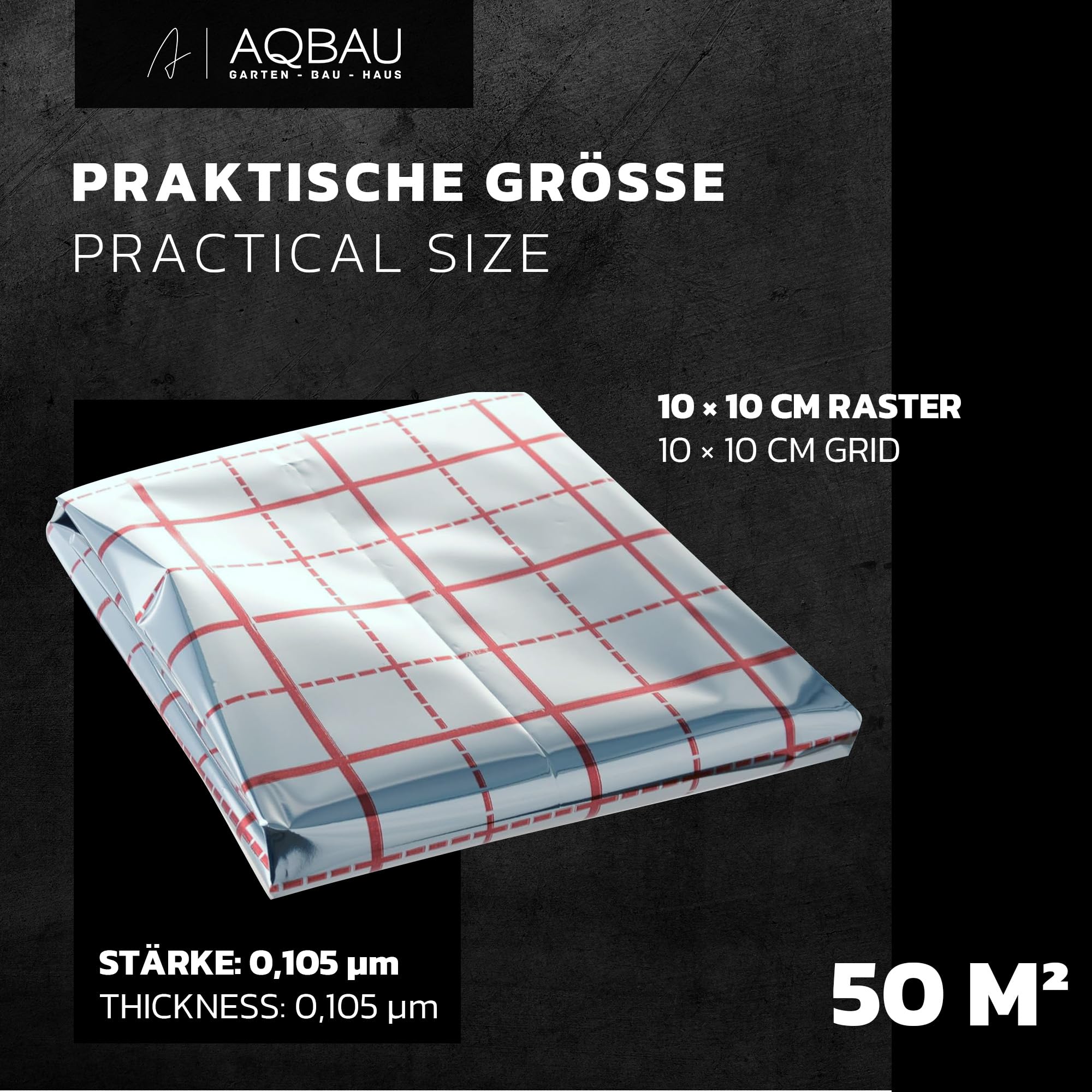 Rasterfolie Fußbodenheizung 50 m² Rolle, Alu Isolierfolie 0,105 mm extra stark, Wärmedämmfolie mit 10 x 10 cm Verlegeraster, Feuchtigkeitsschutz für Wasser-Fußbodenheizung