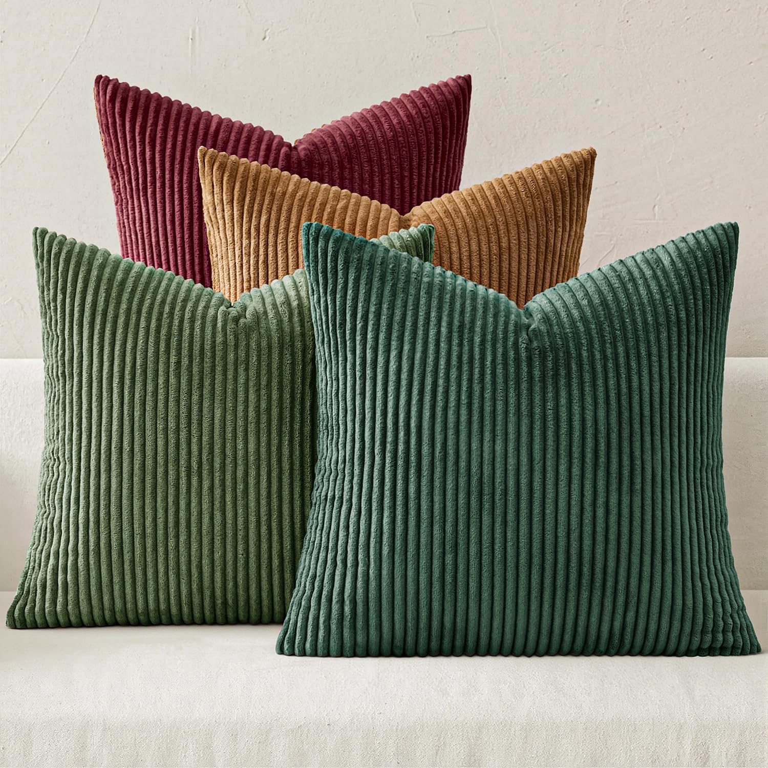 MIULEE Boho Farmhouse Christmas Green Throw Pillow Covers 18x18 Inch Set of 4 Mordern Nordic Cushion Covers Soft Corduroy Home Decor for Couch Bed Sofa Living Room 18" x 18" (Pack of 4) Christmas Green