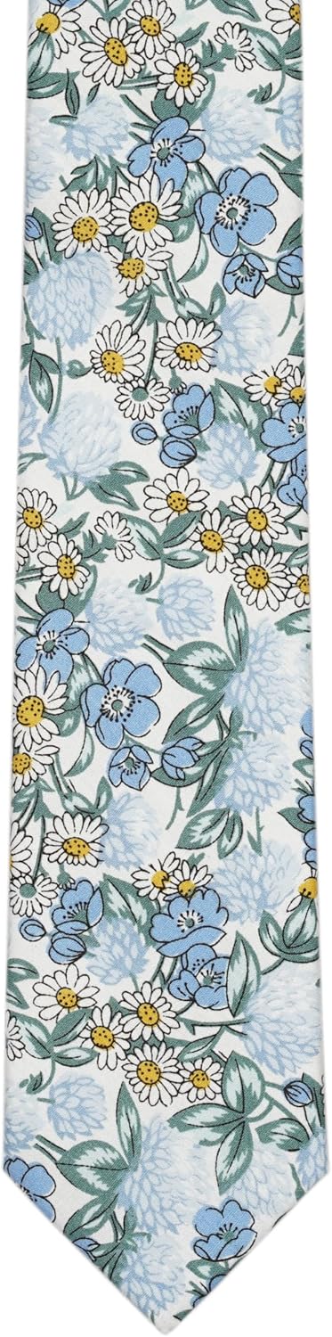BELLUNO Cotton Floral Tie for Men, Skinny Flower Necktie for Wedding, Party, Activities, Cotton Slim Tie + Gift Box - Image 3