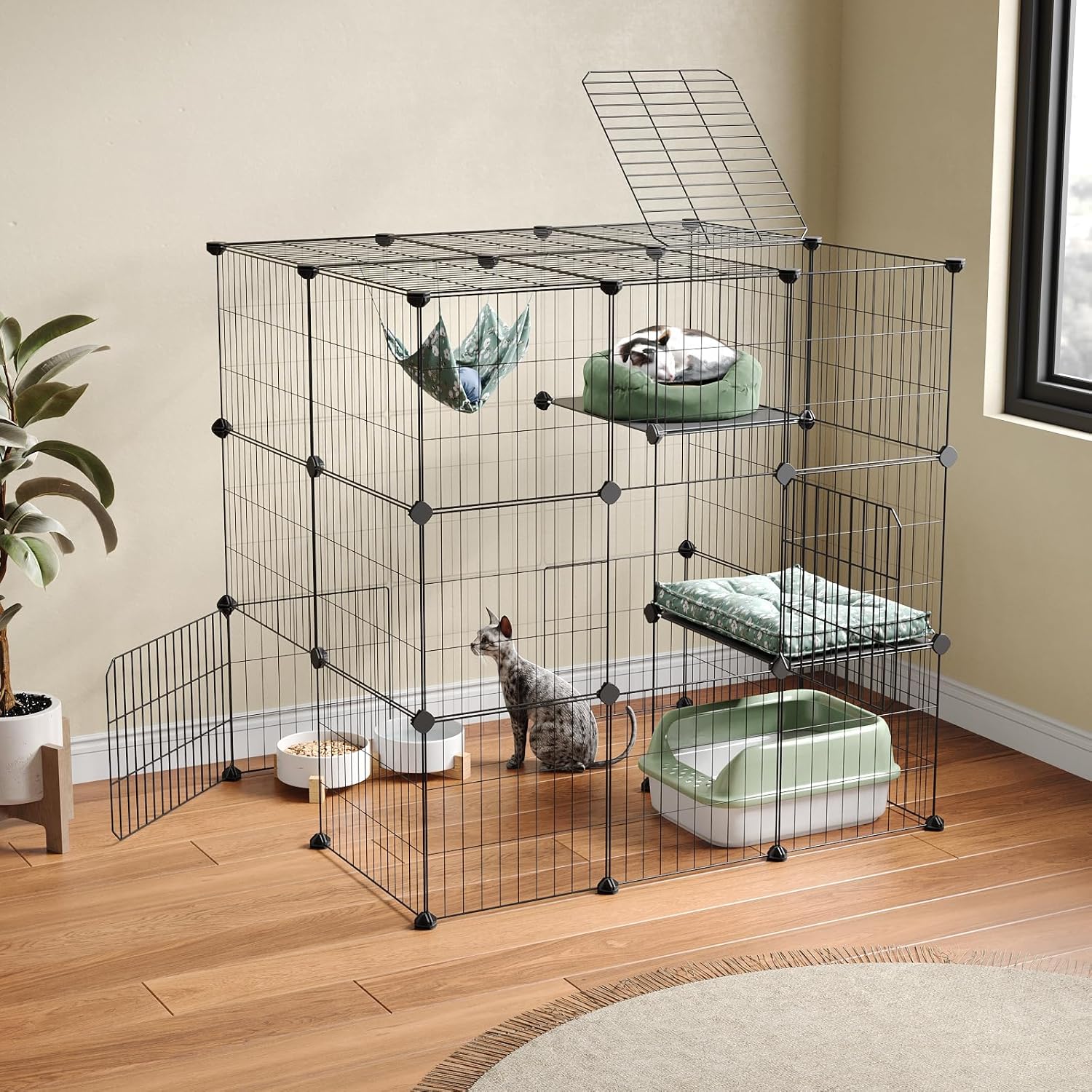 Oneluck 3-Tier Cat Cages Indoor Enclosure DIY Cat Playpen Catio Detachable Metal Wire Kennels Cats Crate Large Extra Exercise Place Ideal for 1 Cat