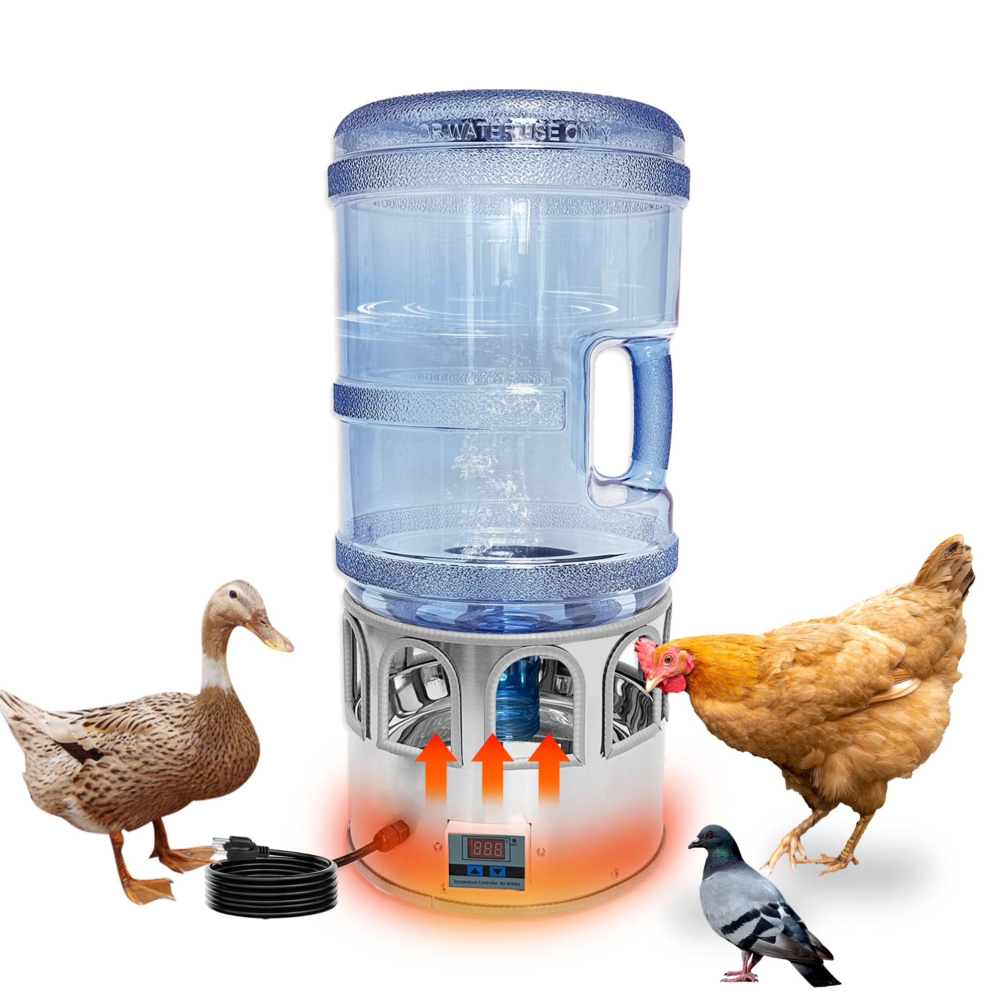 5 gallon heated chicken waterer poultry water heater for winter stainless steel adjustable temperature 8 drinking ports heated water bowl for chickens ducks geese pigeons