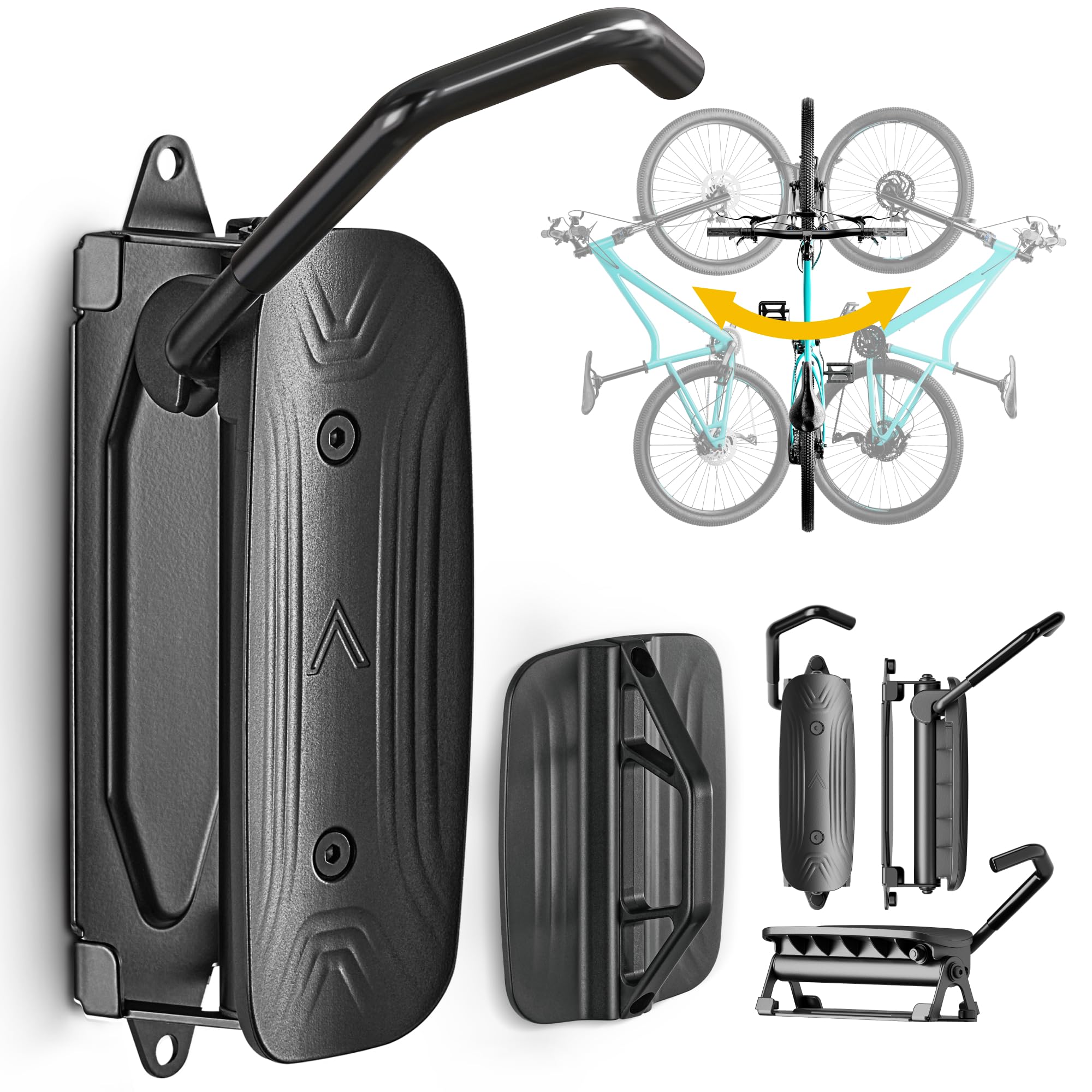 monTEK Swivel Bike Wall Mount, Space-Saving Vertical Bike Rack, Holds up to 30kg, Heavy Duty Bike Hook for Garage/Shed