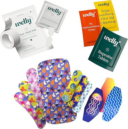 Miniatura 4 de Welly First Aid Kit - Adhesive Flexible Fabric and Waterproof Bandages, Tape and Non-Stick Pads, Butterfly Strips, Single Use Ointments Triple