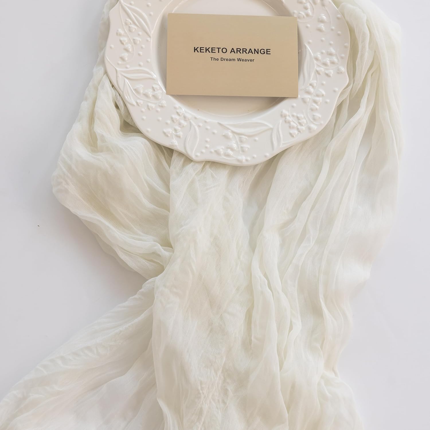 Keketoarrange White Ivory Table Runner Sheer Table Runner French Country Decor Rustic Gauze Bali Yarn Cheesecloth 120 Inch 10 FT Cheese Cloth for Wedding Baby Bridal Shower Party Home Decorations