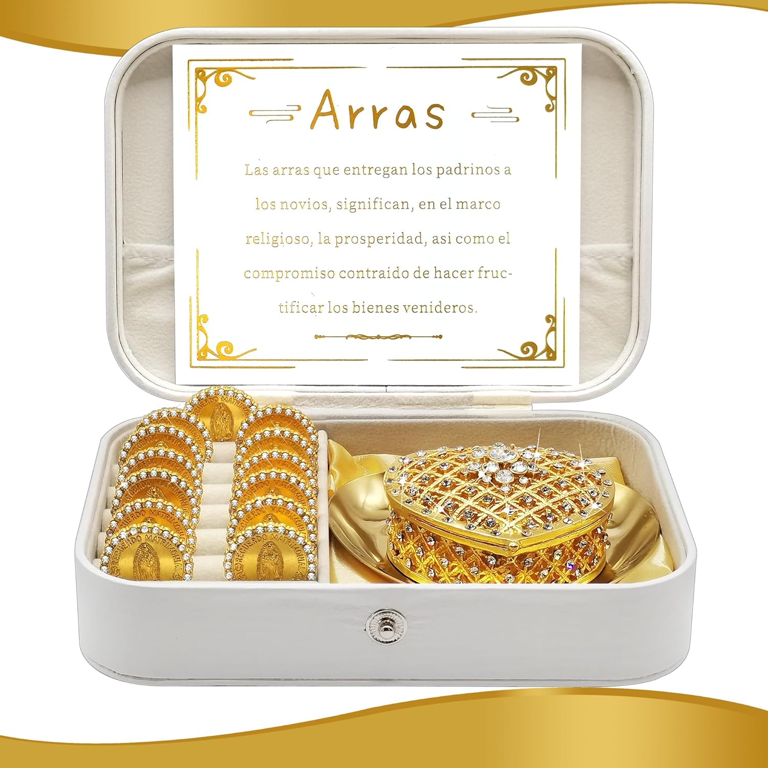 Arras Para Boda Catolica, Wedding Coins Set With 13 Virgen De Guadalupe Aras Coins and Decoracion Box, Regalos for Ceremony (Heart)