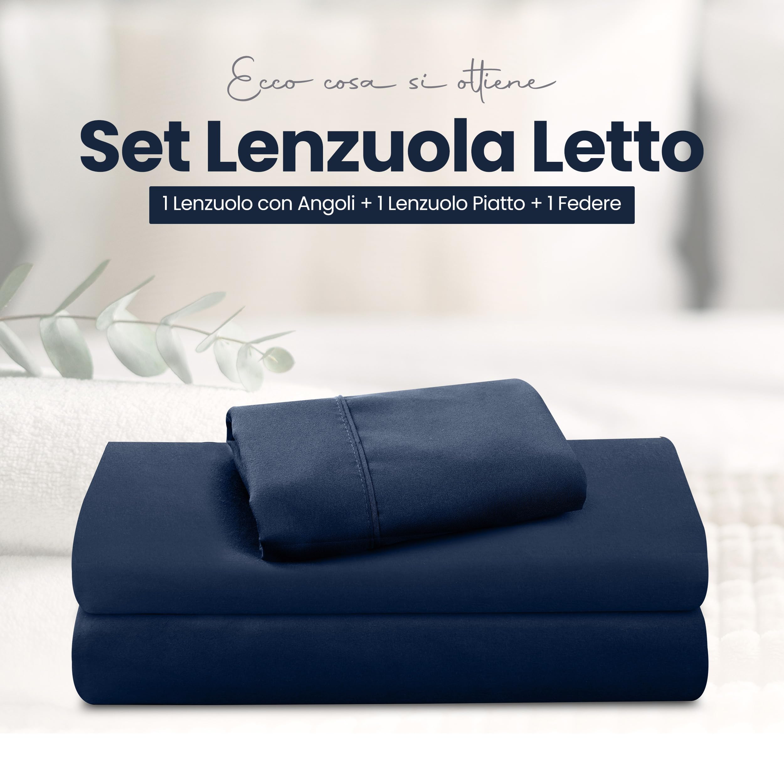 Utopia Bedding - Set Lenzuola Letto Singolo 3 Pezzi 90x190 cm - Spazzolata Poliestre di Microfibra - Oeko-Tex Certificato - Lenzuolo con Angoli, Lenzuolo Piatto e 1 Federa 50x75, Blu Navy