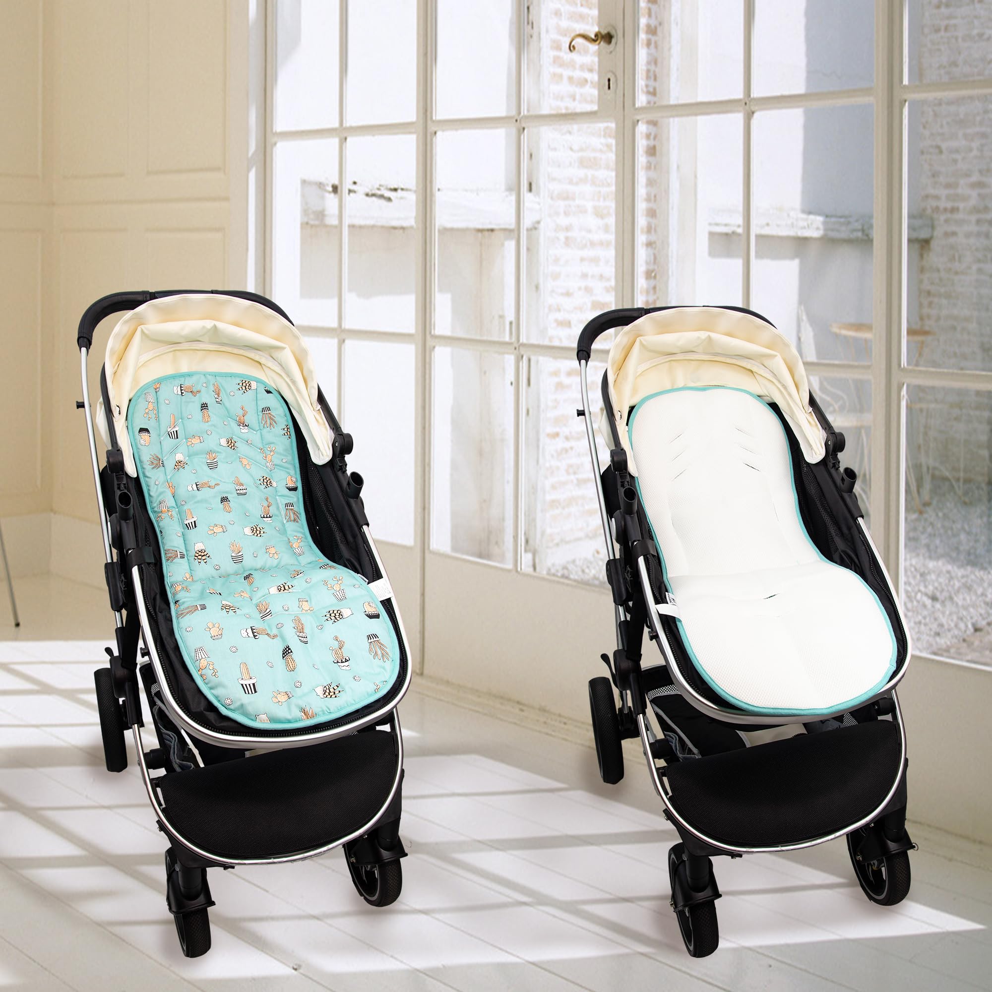 Baby Pushchair Seat Liners,Universal 3D Mesh Breathable Double-Sided Pram Seat Liner,Baby Stroller Liner Pad Seat Cover Seat Cushion for Toddler Infant,Reversible,37x80cm(Blue Cactus) - Image 3