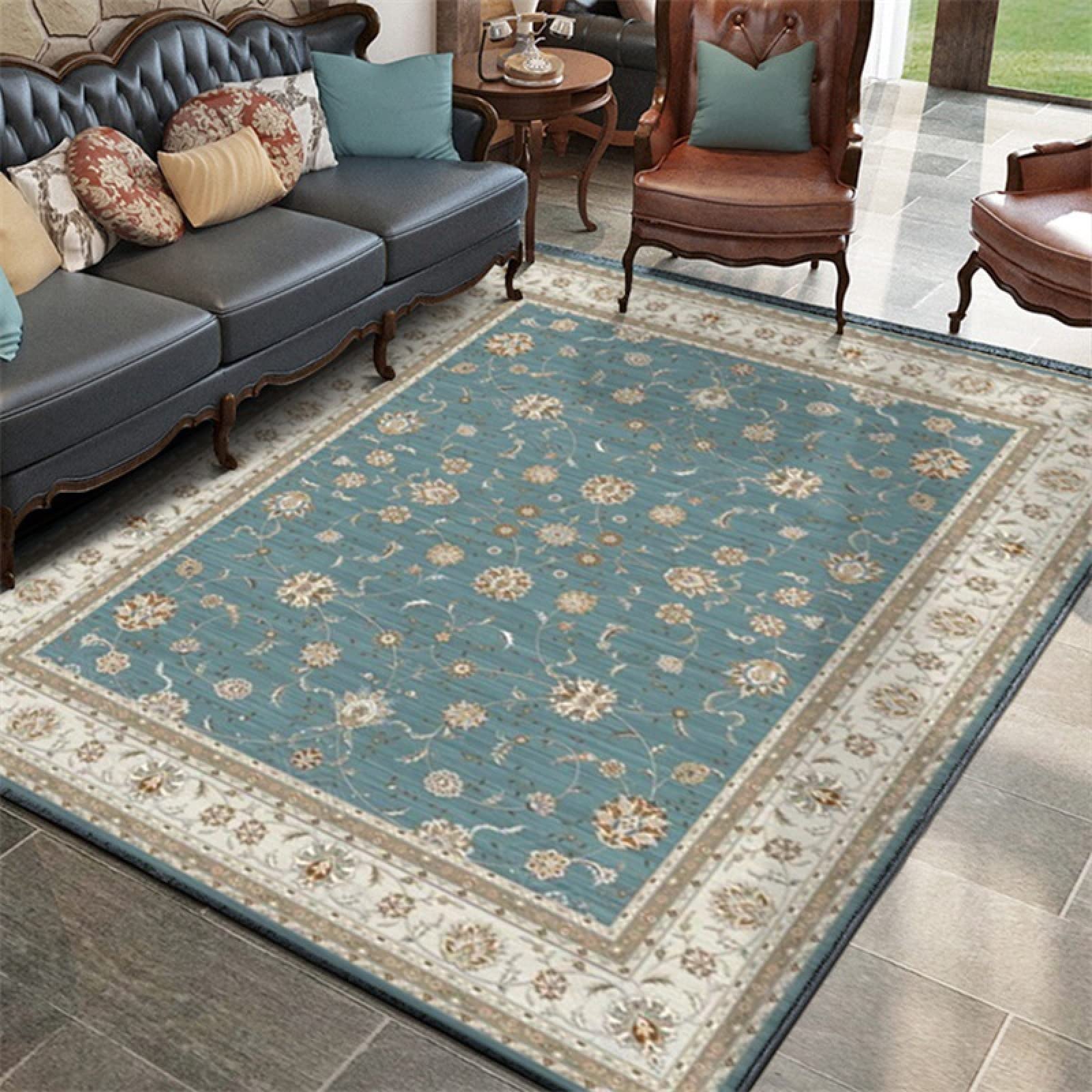 Tapis À Poils Ras Salon Moderne 90 X 160 CM Bleu Floral Country européen Classique pour décoration d'intérieur 90x160cm