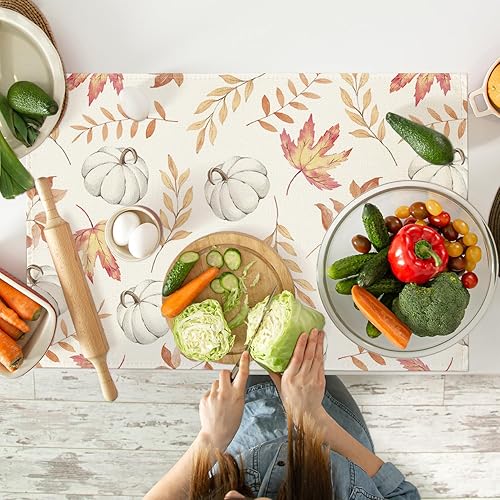 Miniatura 35 de Artoid Mode Juego de 6 manteles individuales de otoño con hojas de arce naranja y calabaza, 12 x 18 pulgadas, manteles individuales de temporada