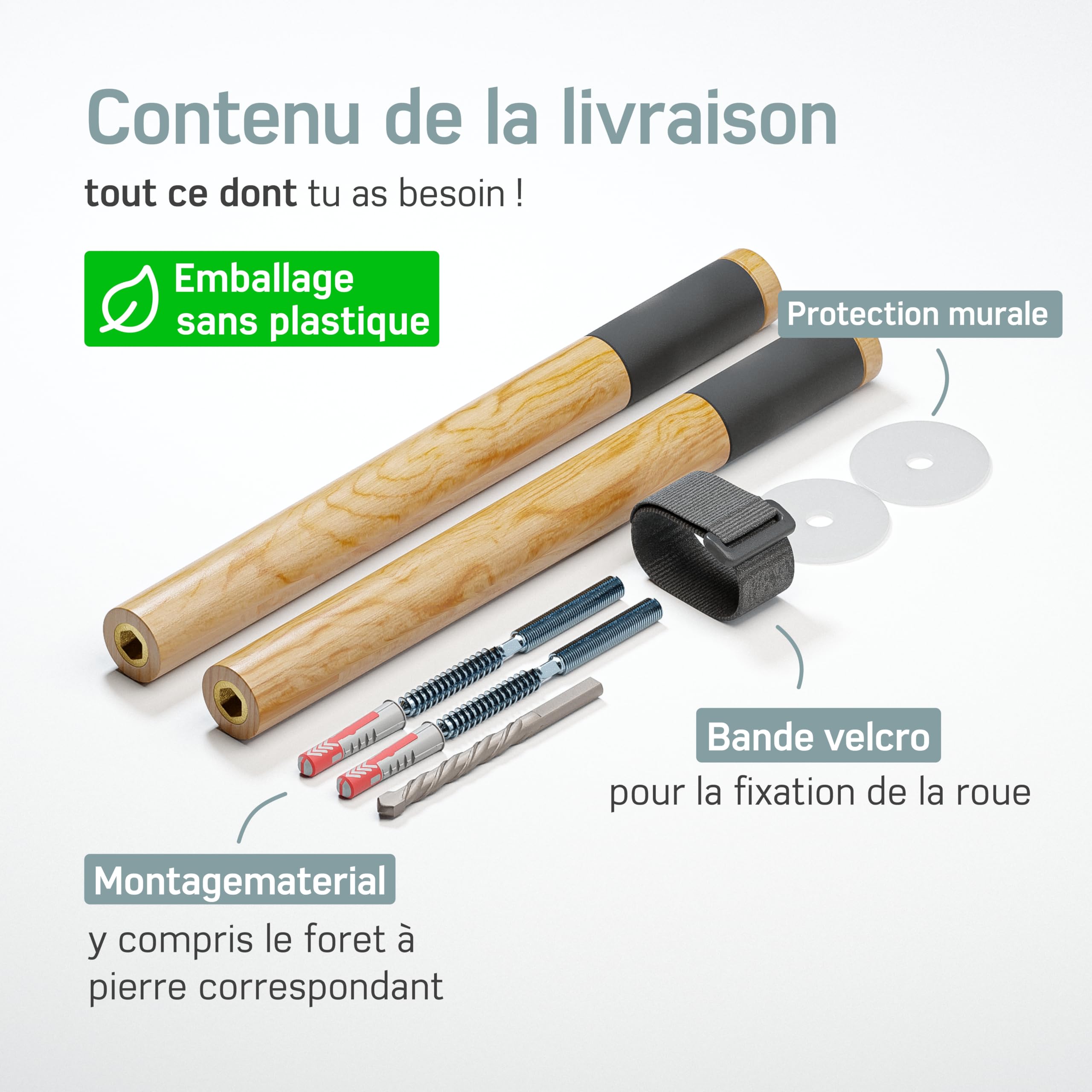 Borgen Support mural pour bicyclette - Support mural pour bicyclette de course - Bois de chêne noble - Supports muraux de logement pour VTT, vélo de course et de ville
